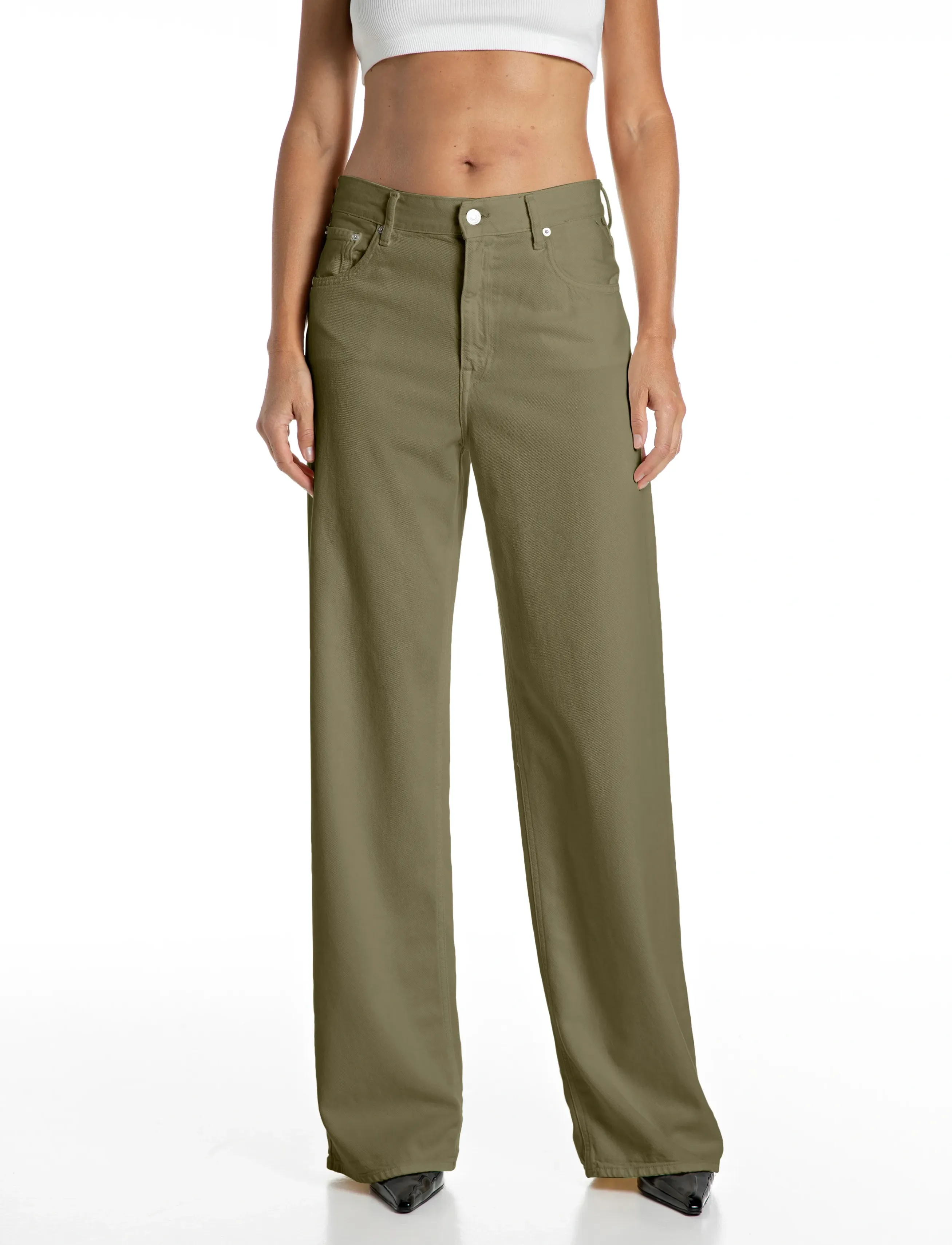 Replay CARY Trousers WIDE LEG ,Sustainable - Kontorskläder - GREEN / khaki/green