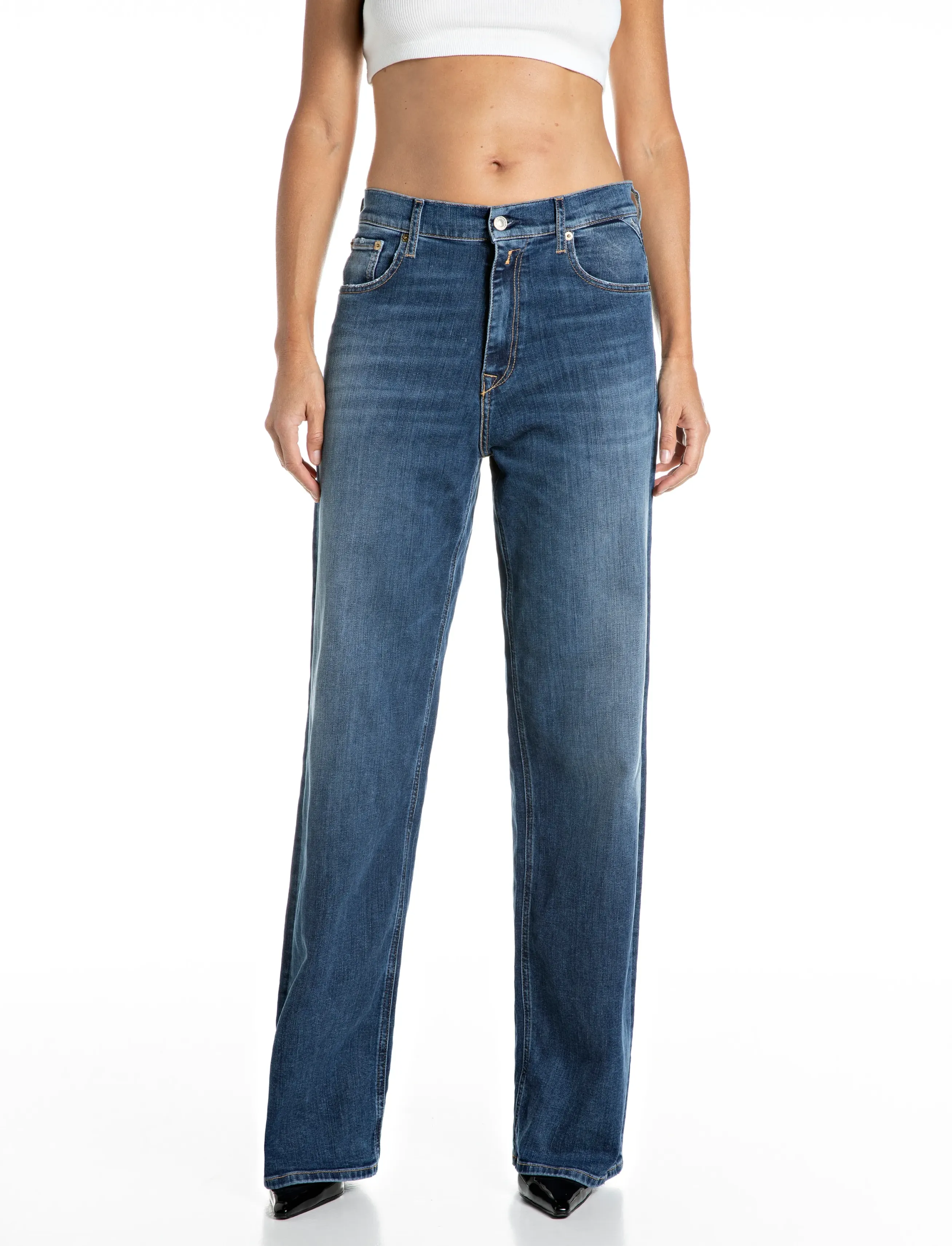 Replay CARY Trousers WIDE LEG 99 Denim - Hosen - BLUE / blue