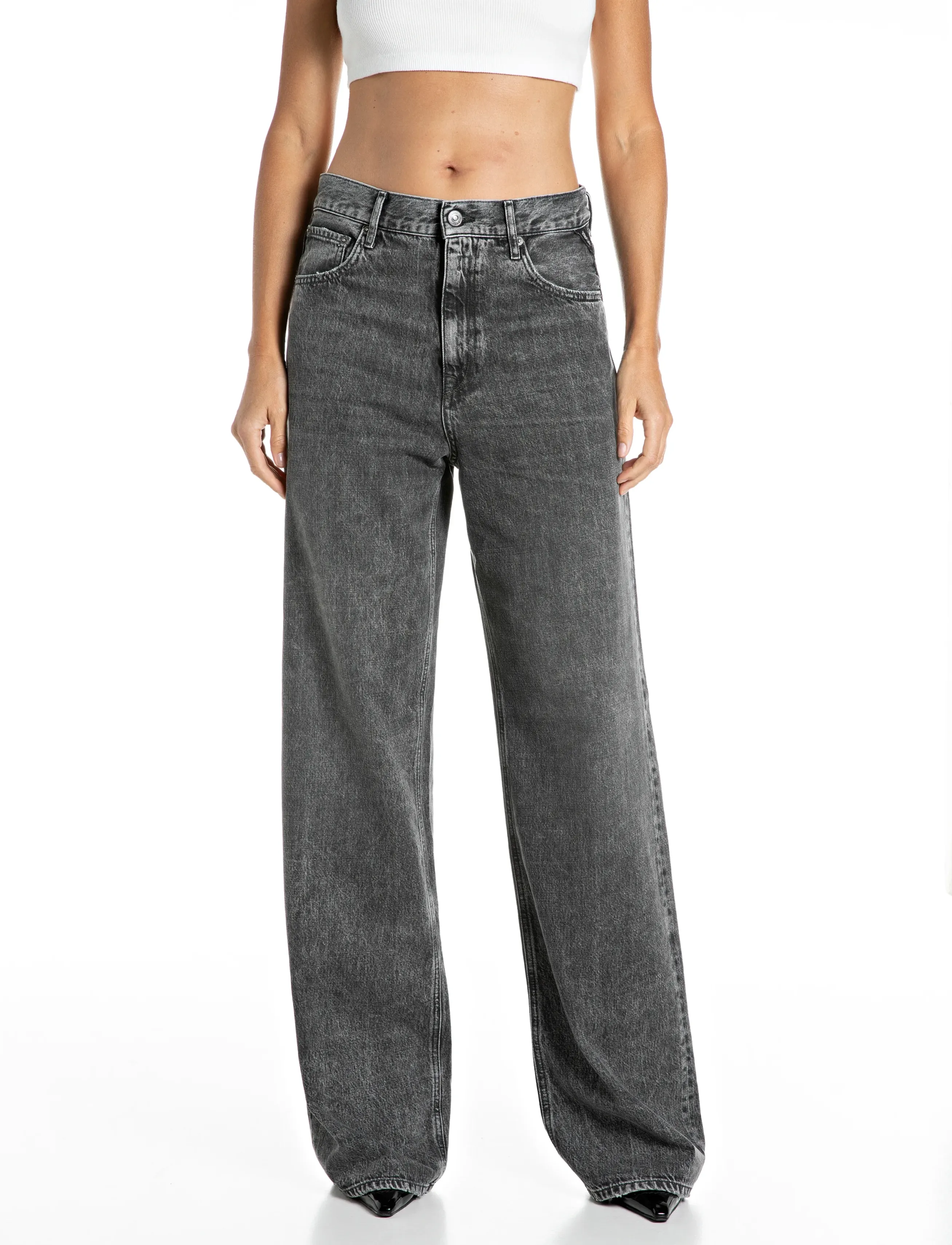 Replay Cary Trousers Wide Leg, Kvinder, Vide Bukser, Grå, Str: 30 x 32