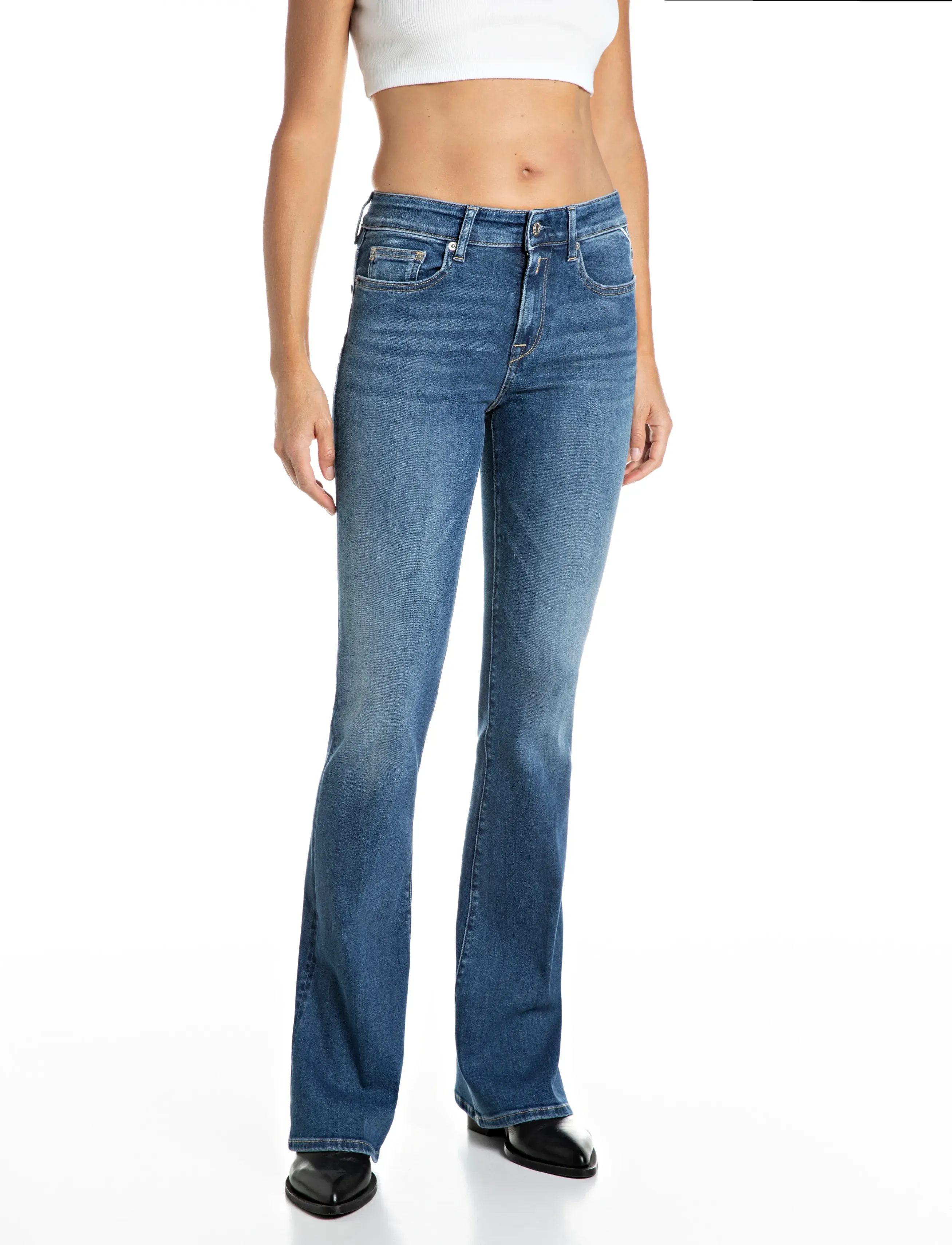 Replay JOELLA Trousers FLARE REGULAR WAIST - Riided - BLUE / blue