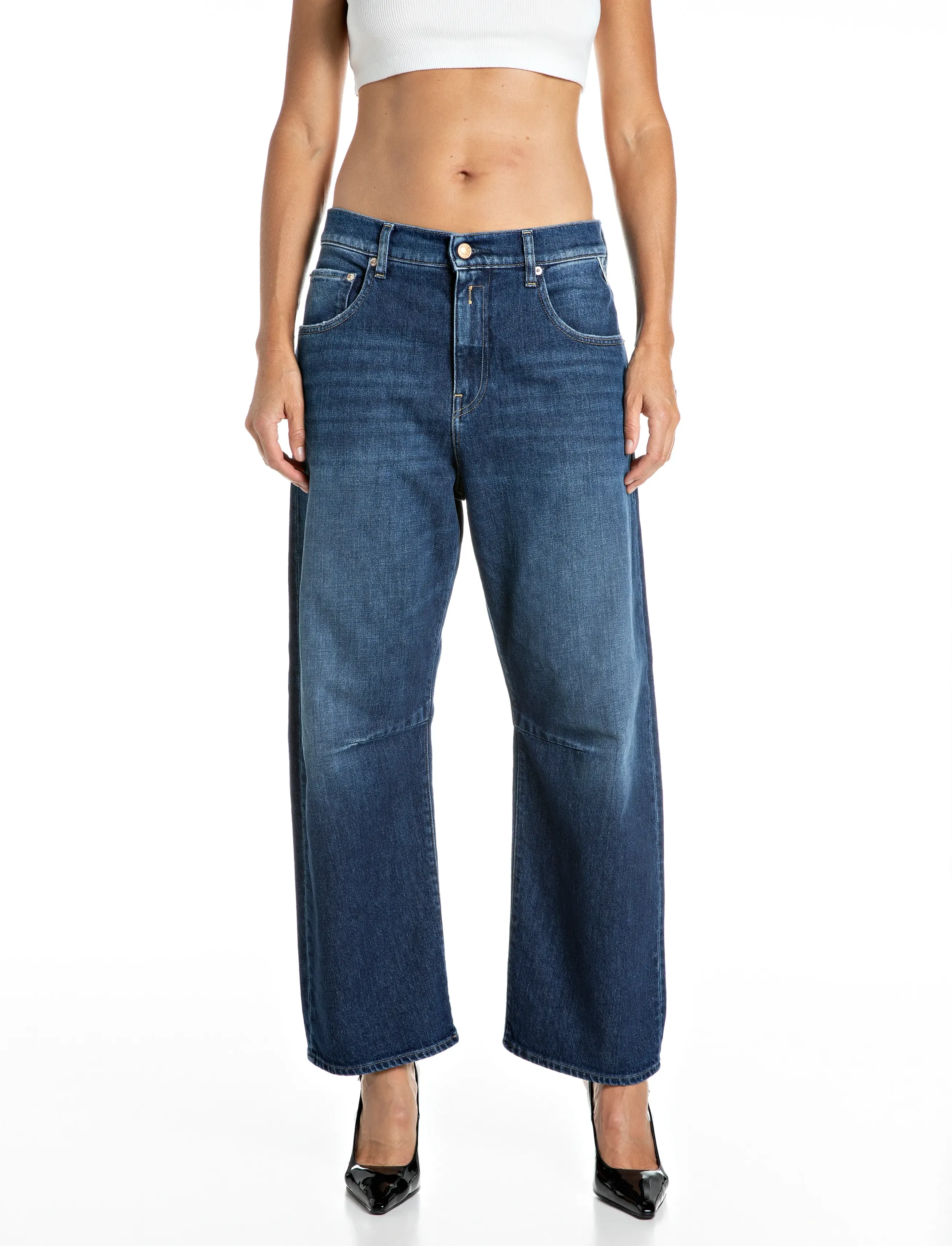 Replay Janie Trousers Barrel,Sustainable, Kvinder, Barrel Bukser, Blå, Str: 25 x 30