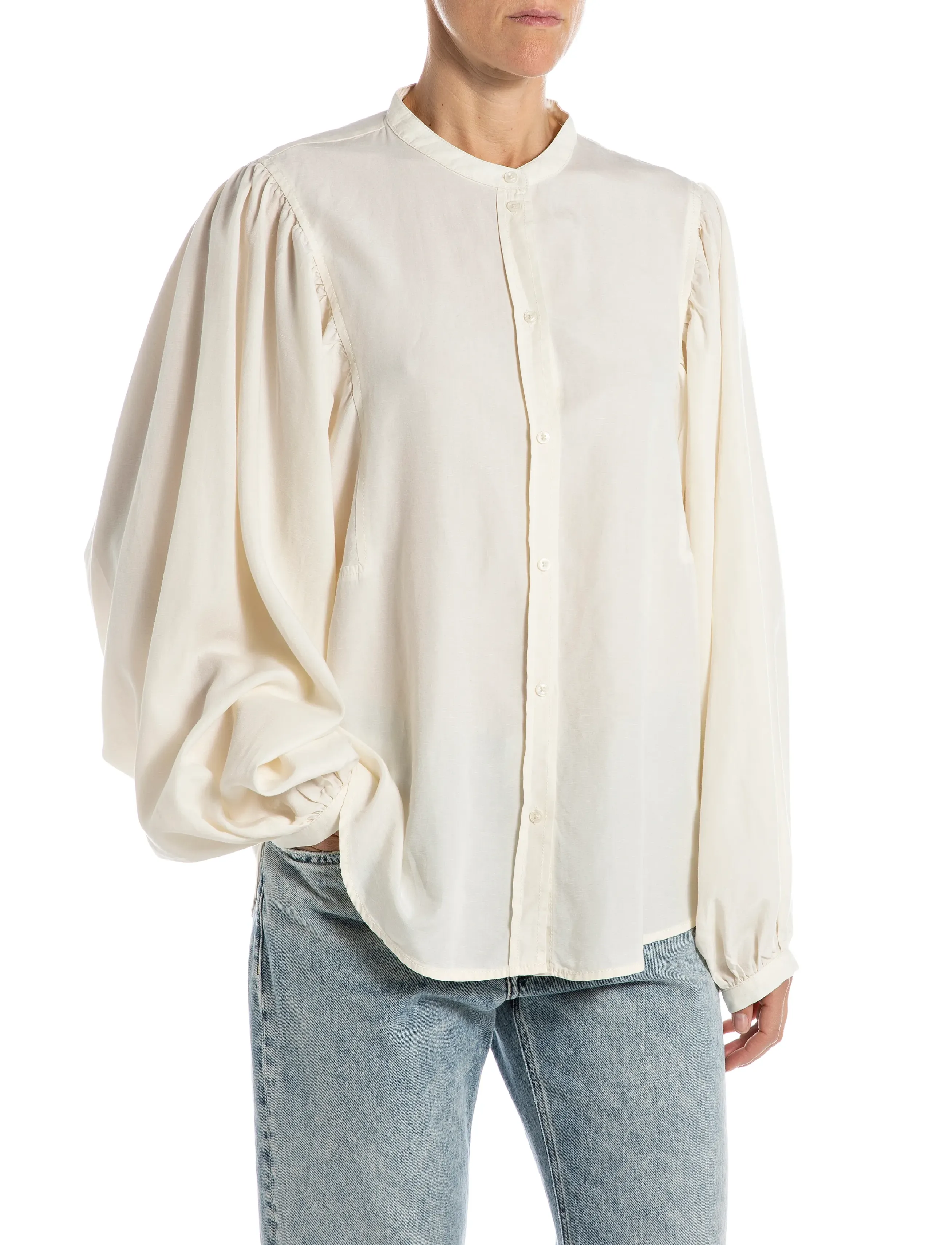 Replay OVER   MIXED COMPONENTS Shirt - Pikkade varrukatega särgid - WHITE / white
