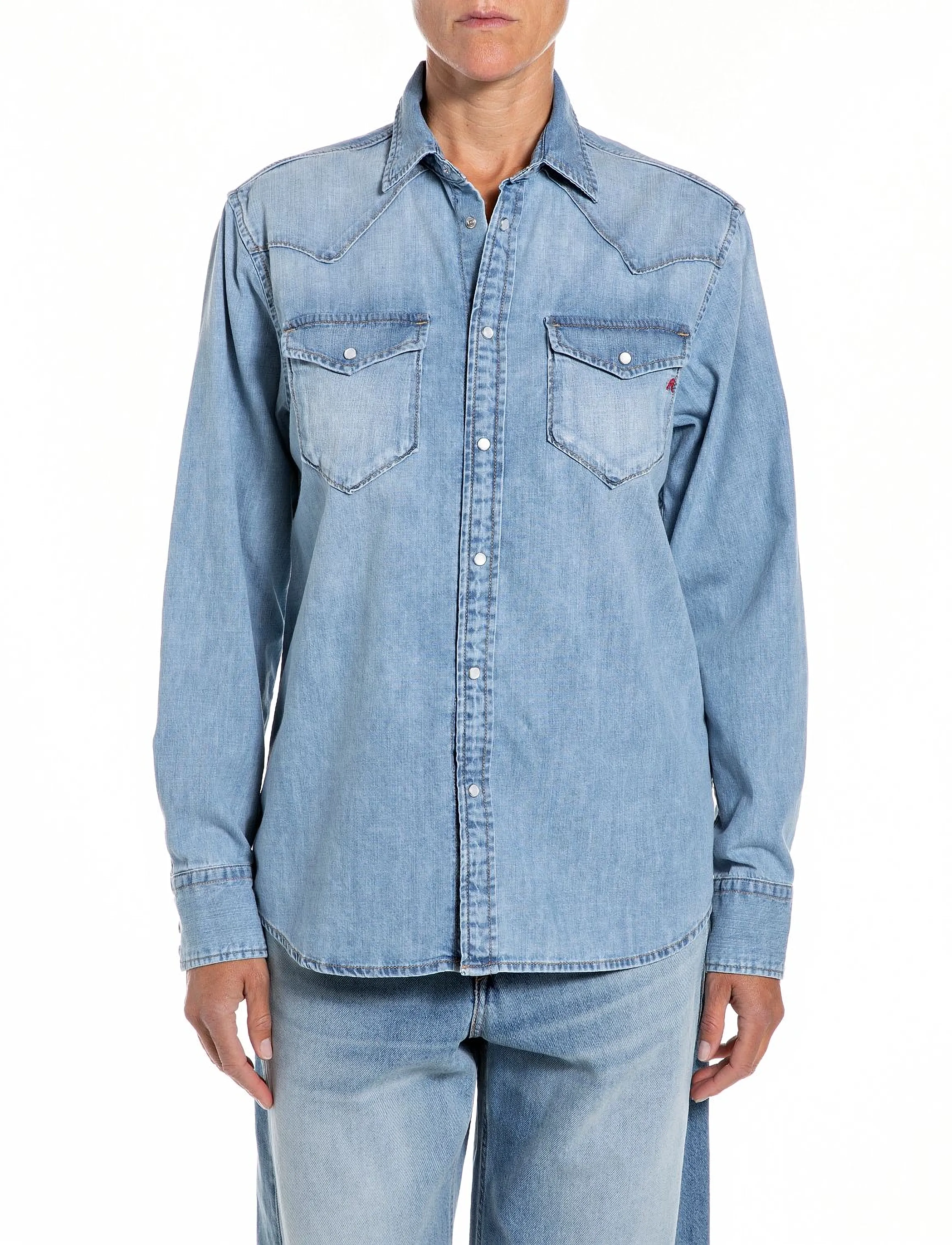 Replay Shirt Over, S, Shirts, Blau - Denim Frauen