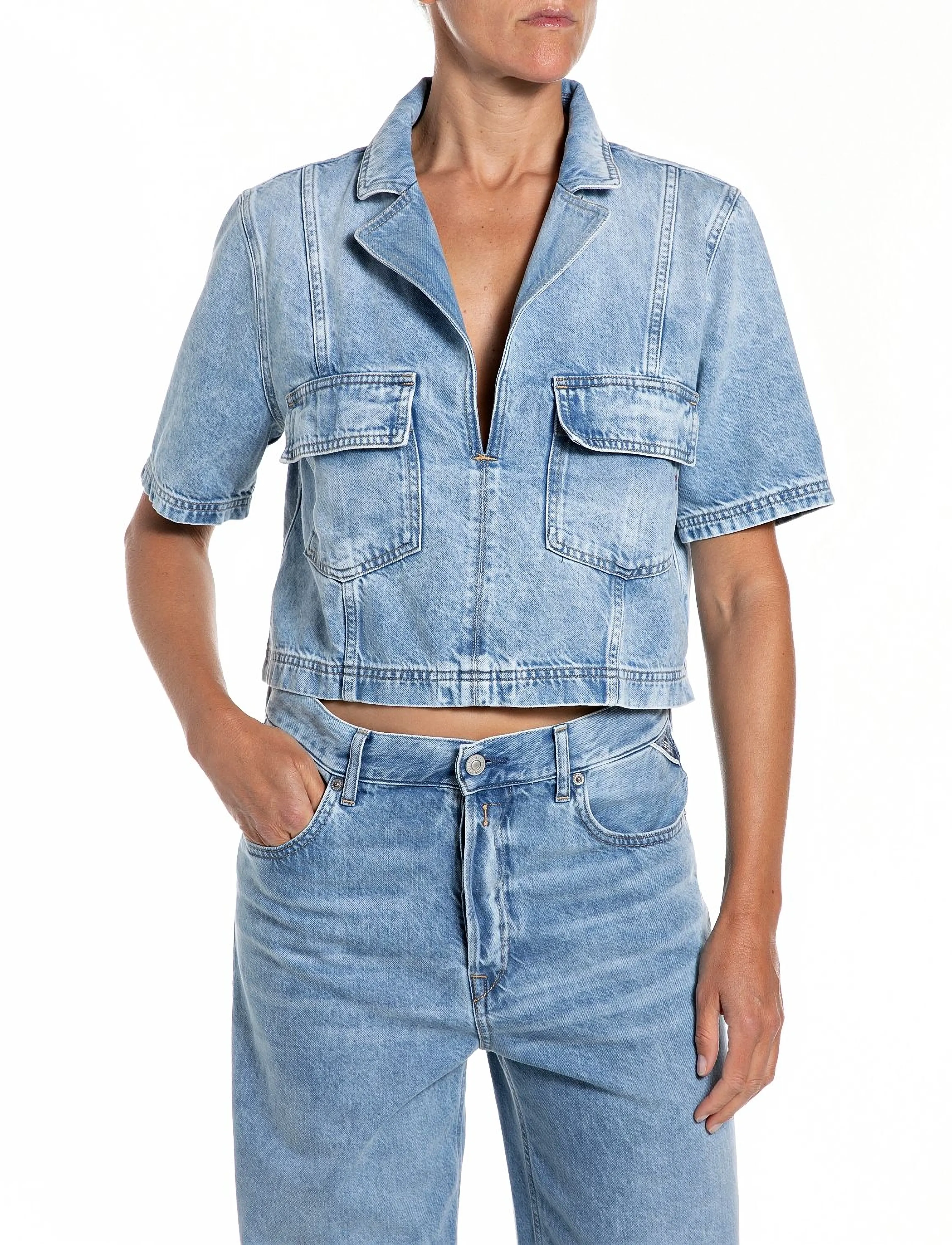 Replay Shirt Comfort, M, Shirts, Blau - Denim Frauen