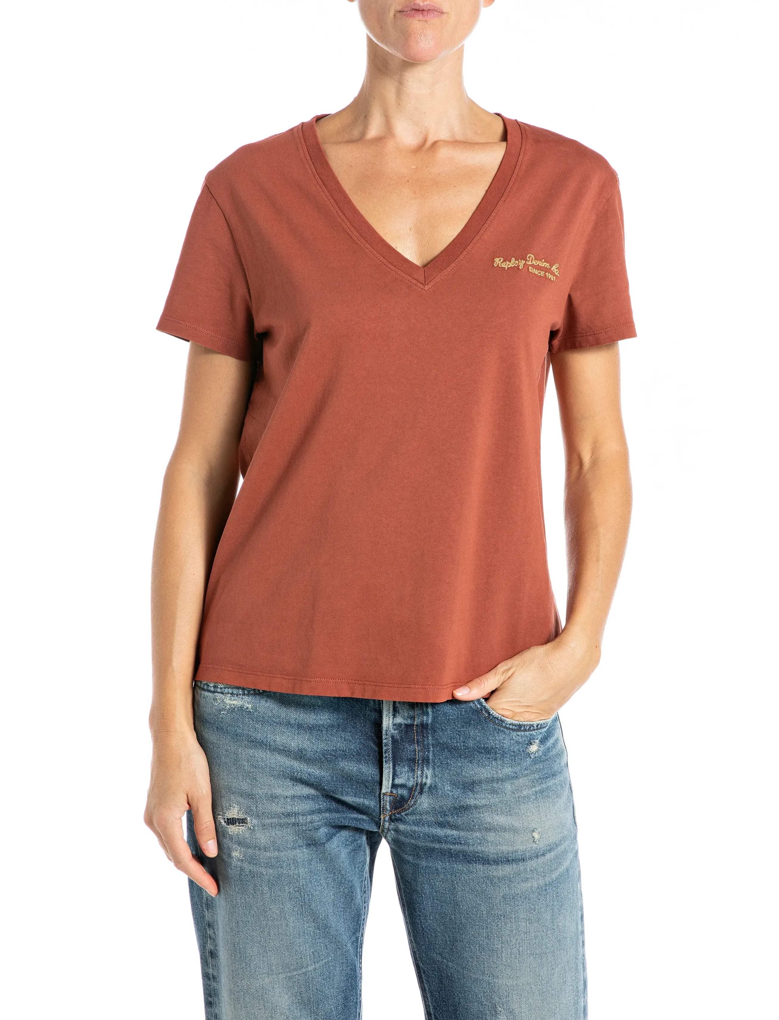 Replay Over Jersey T-Shirt, XS, T-shirts & Oberteile, Braun - Short-sleeved, Frauen