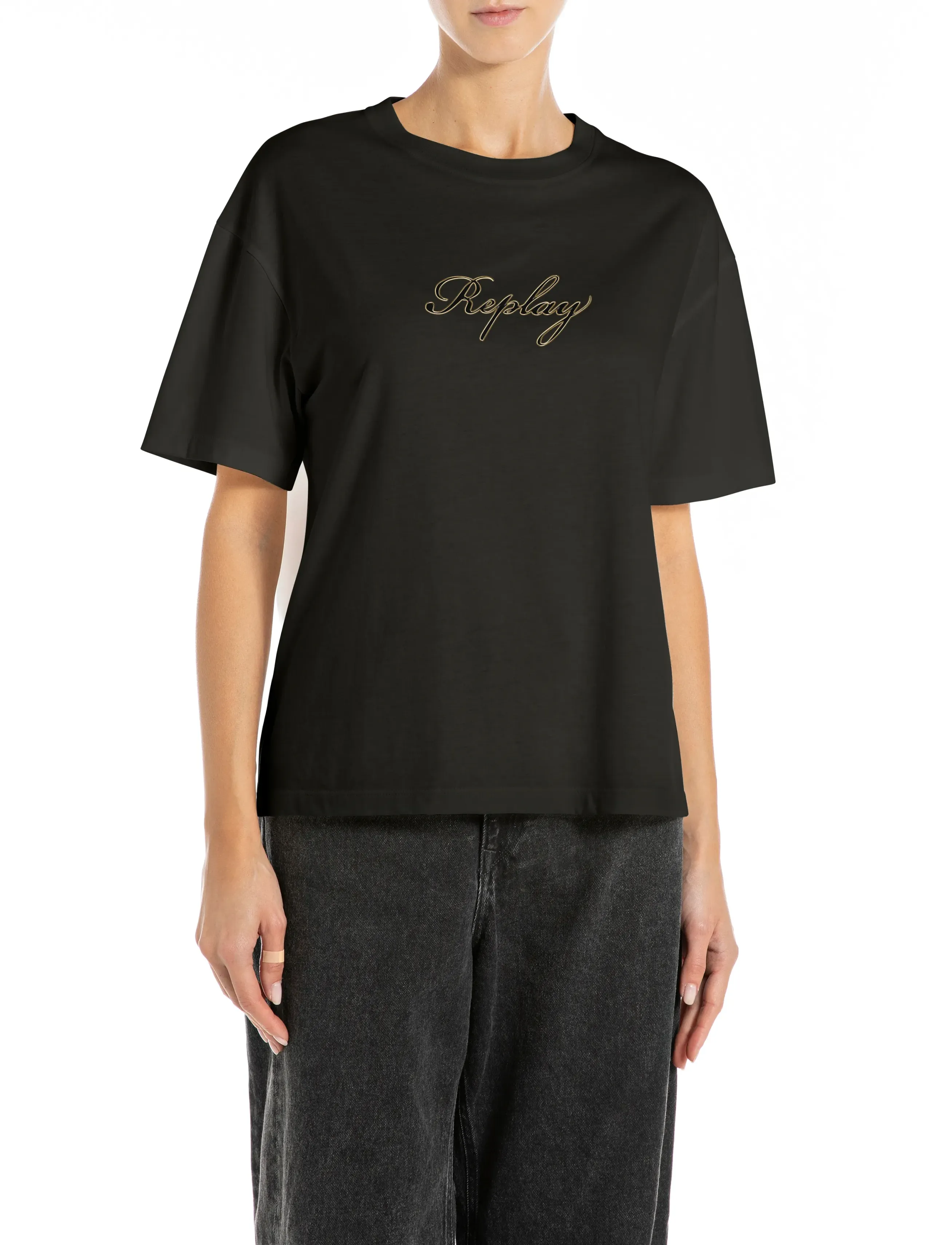 Replay Over Jersey T-Shirt, M, T-shirts & Oberteile, Schwarz - Short-sleeved, Frauen