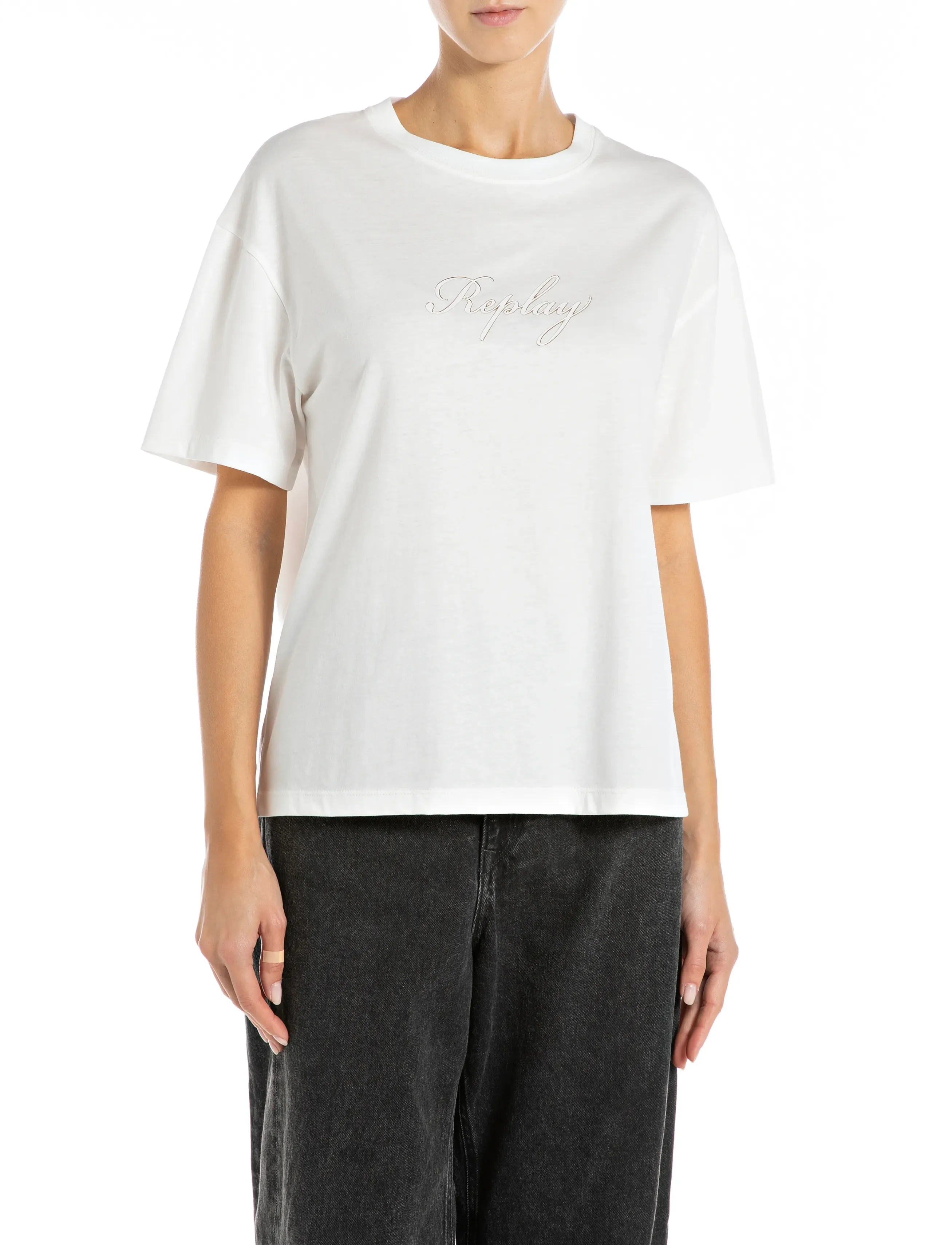 Replay Over Jersey T-Shirt, L, T-shirts & Oberteile, Weiß - Short-sleeved, Frauen