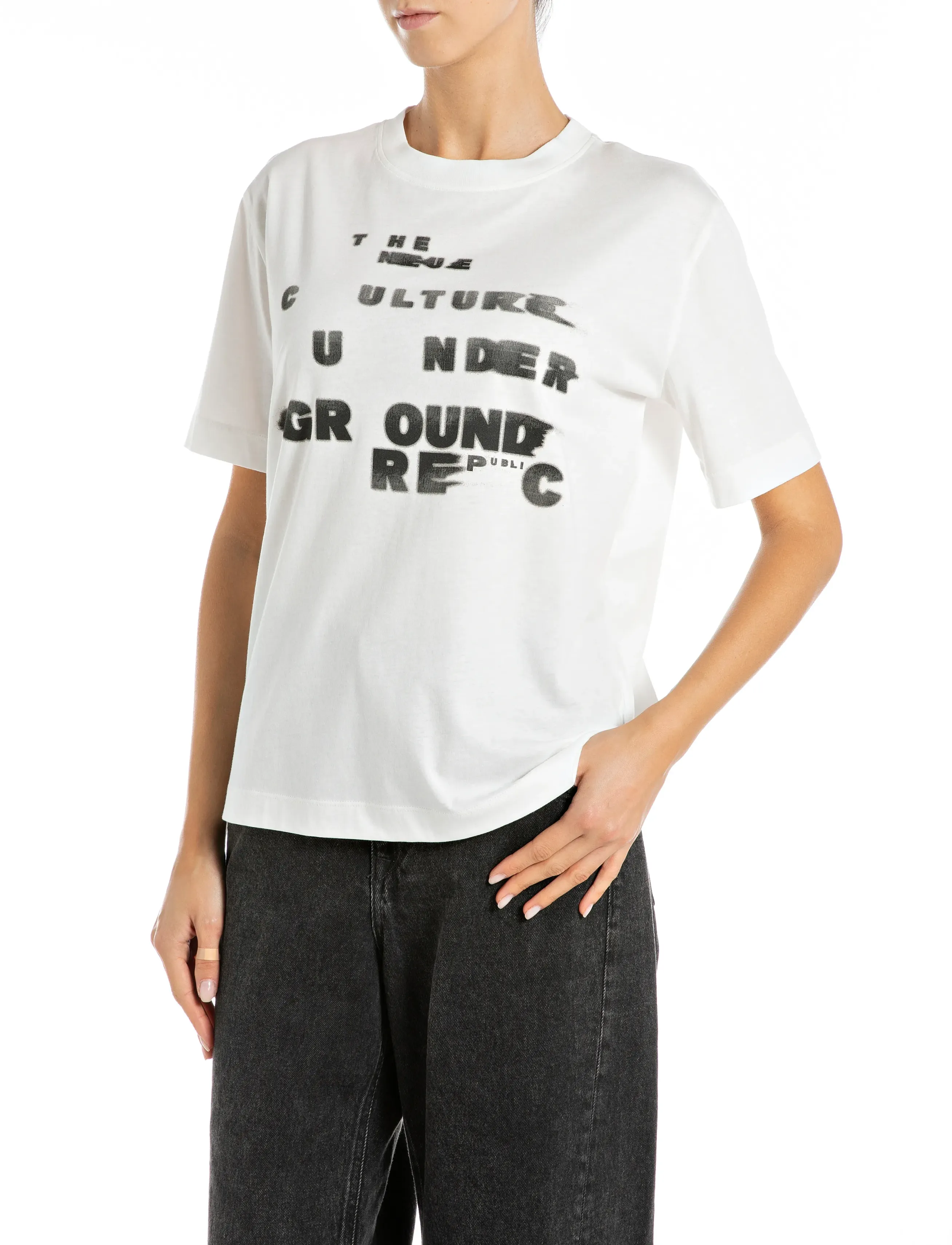 Replay Boxy Jersey T-Shirt, Kvinder, Boxy Grafisk T-shirt, Hvid, Str: L