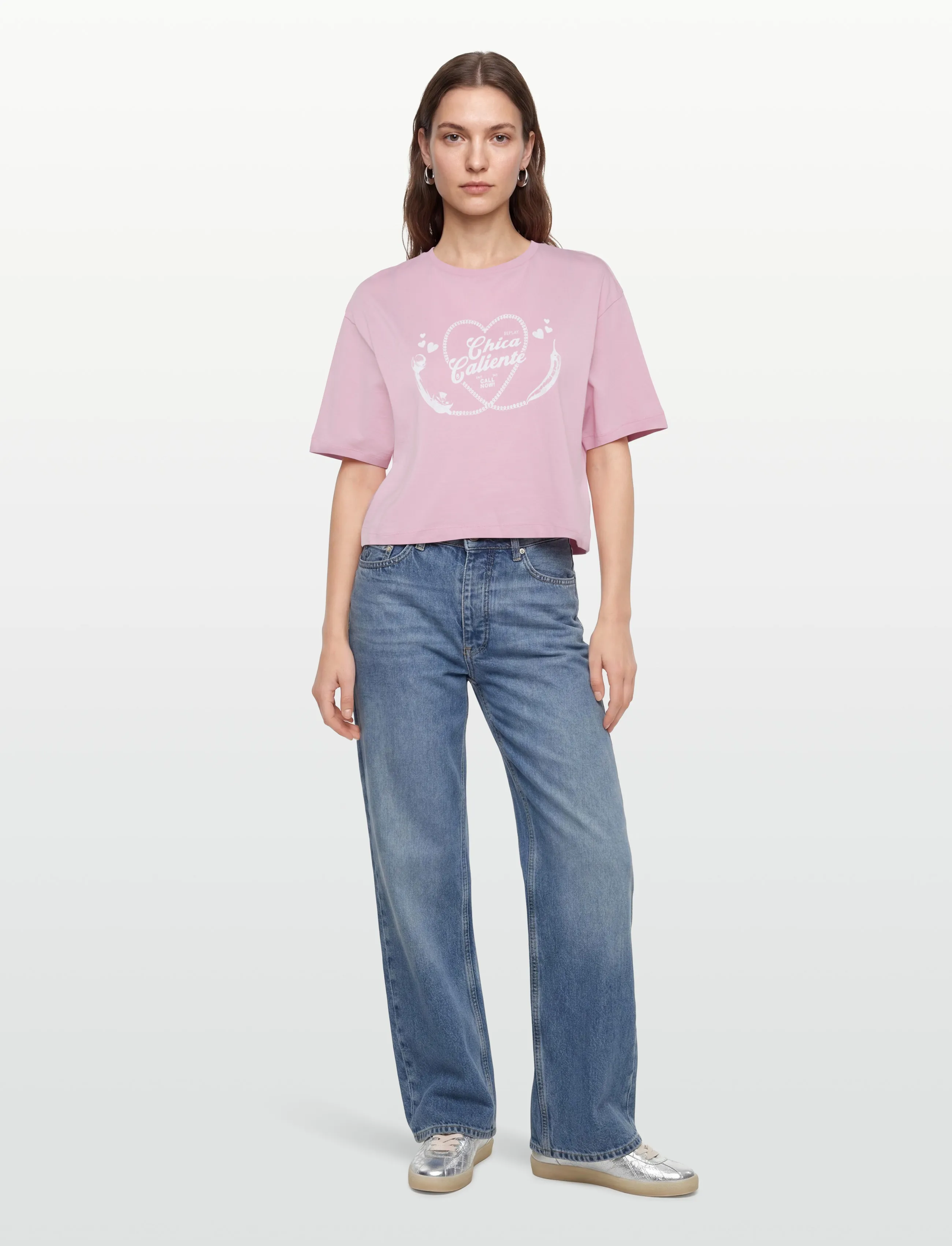 Replay Cropped O.size Jersey T-Shirt, Kvinder, Cropped T-shirt, Pink, Str: M