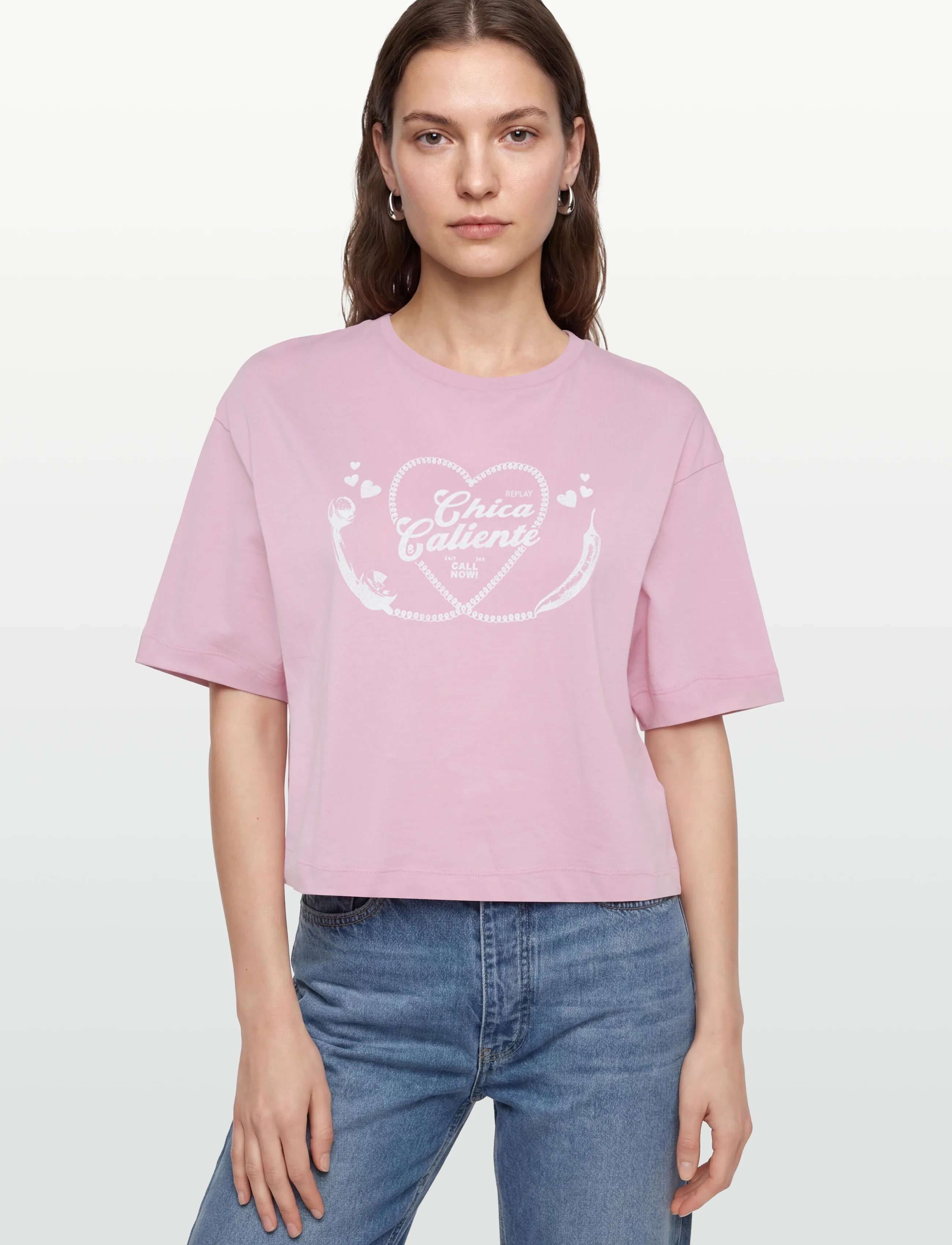 Replay - CROPPED O.SIZE   JERSEY T-Shirt - crop tops - pink - 3