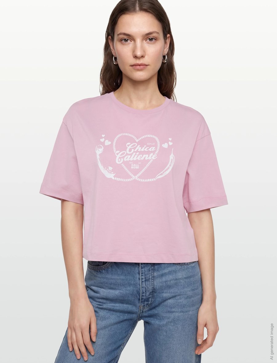 Replay - CROPPED O.SIZE JERSEY T-Shirt - crop tops - pink - 3
