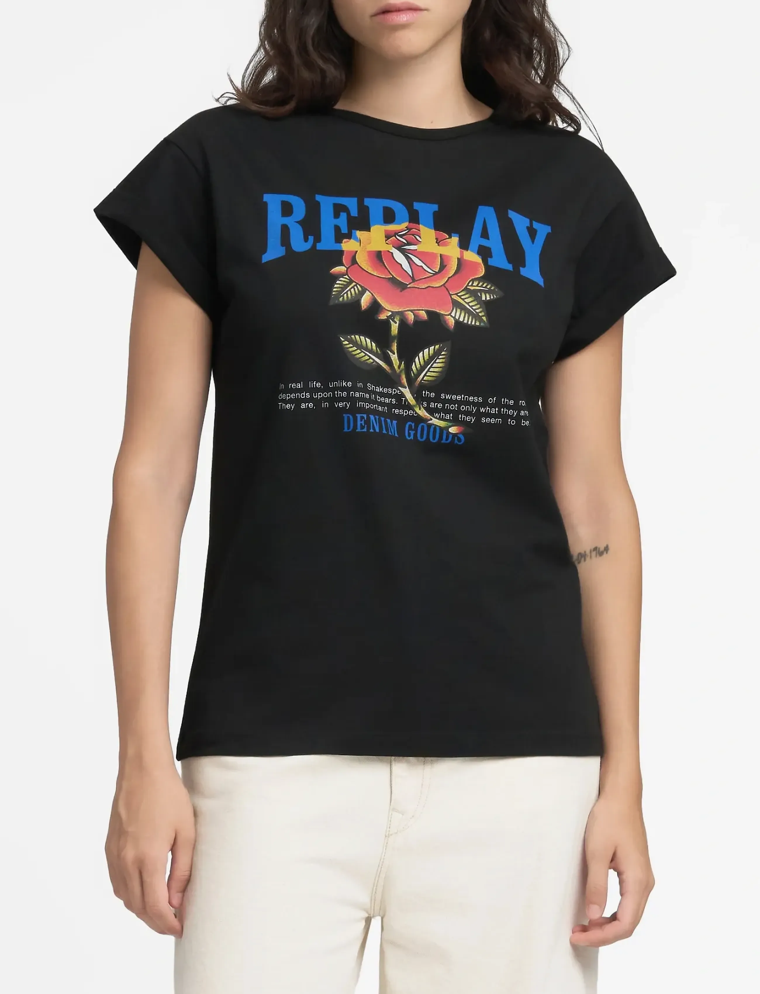 Replay Regular Jersey T-Shirt Winter White, S, T-shirts & Oberteile, Schwarz - Short-sleeved, Frauen