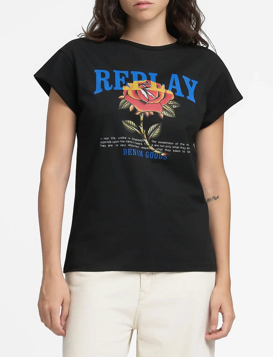 Replay - REGULAR JERSEY T-Shirt WINTER WHITE - black - 0