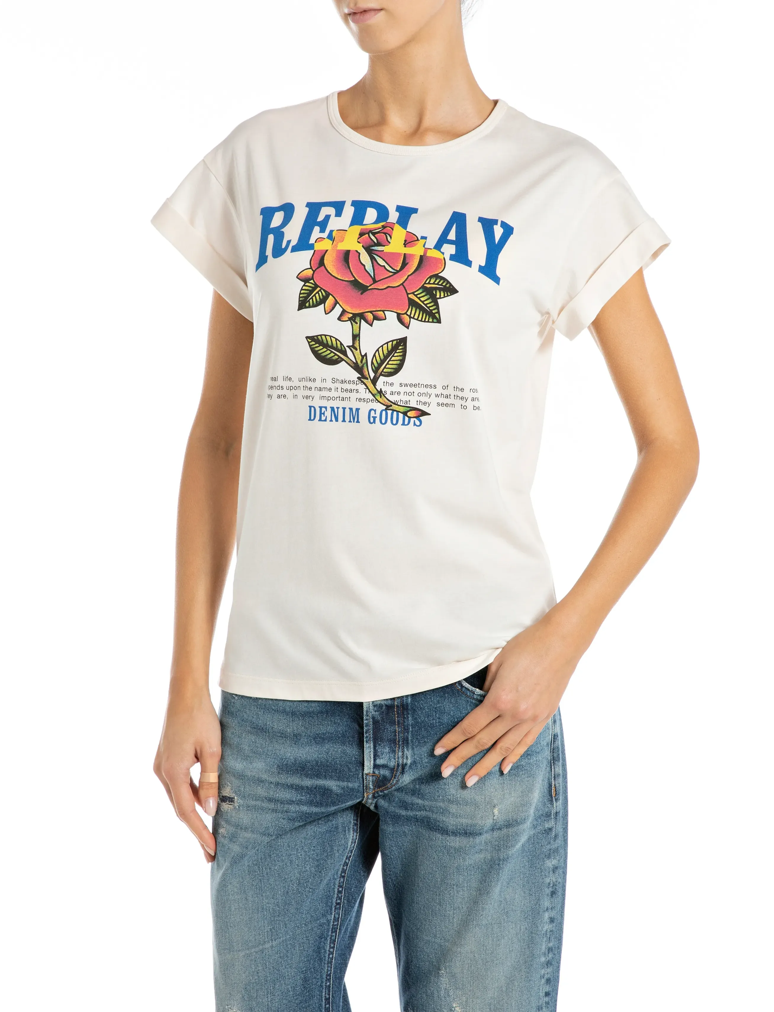 Replay Regular Jersey T-Shirt Winter White, XS, T-shirts & Oberteile, Weiß - Short-sleeved, Frauen