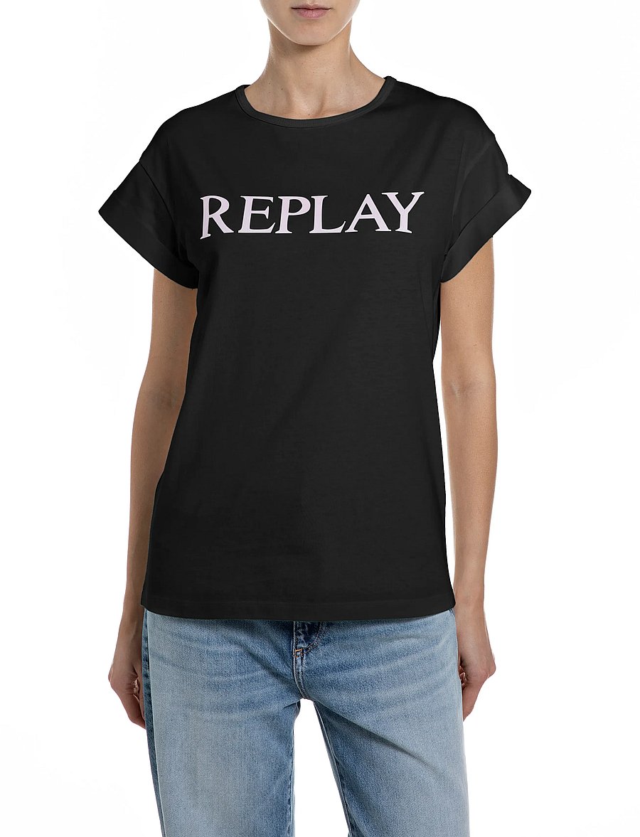 Replay - REGULAR JERSEY T-Shirt BLACK - black - 0