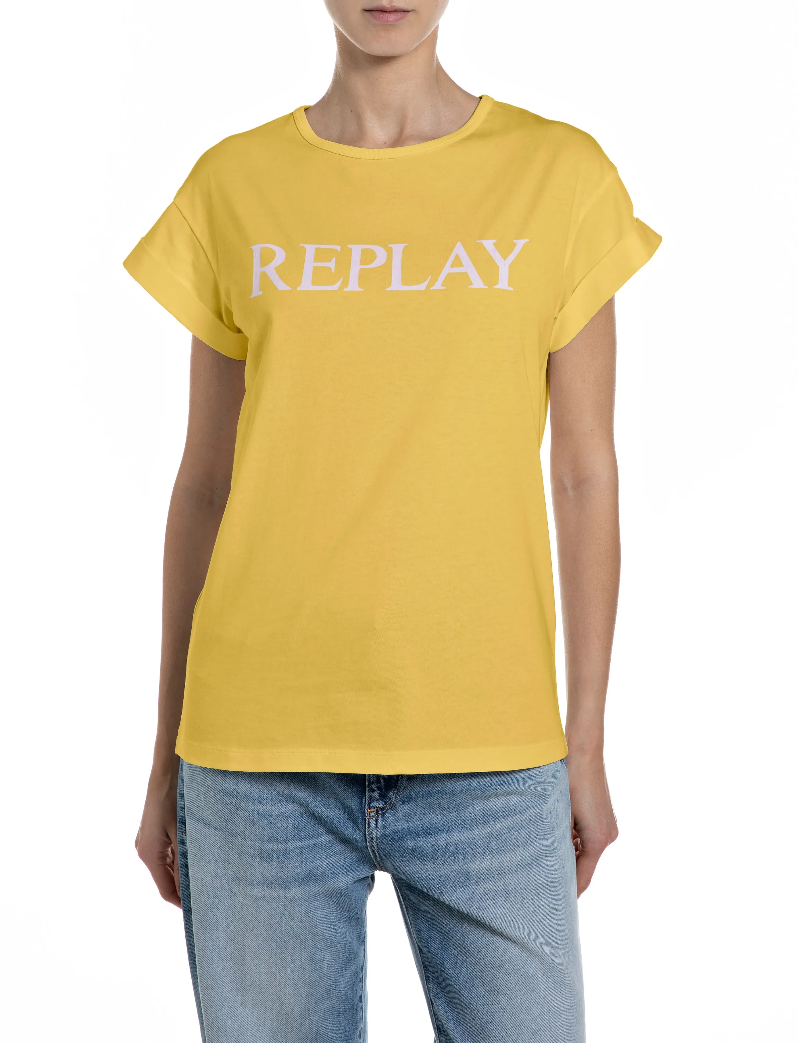 Replay Regular Jersey T-Shirt, M, T-shirts & Oberteile, Gelb - Short-sleeved, Frauen
