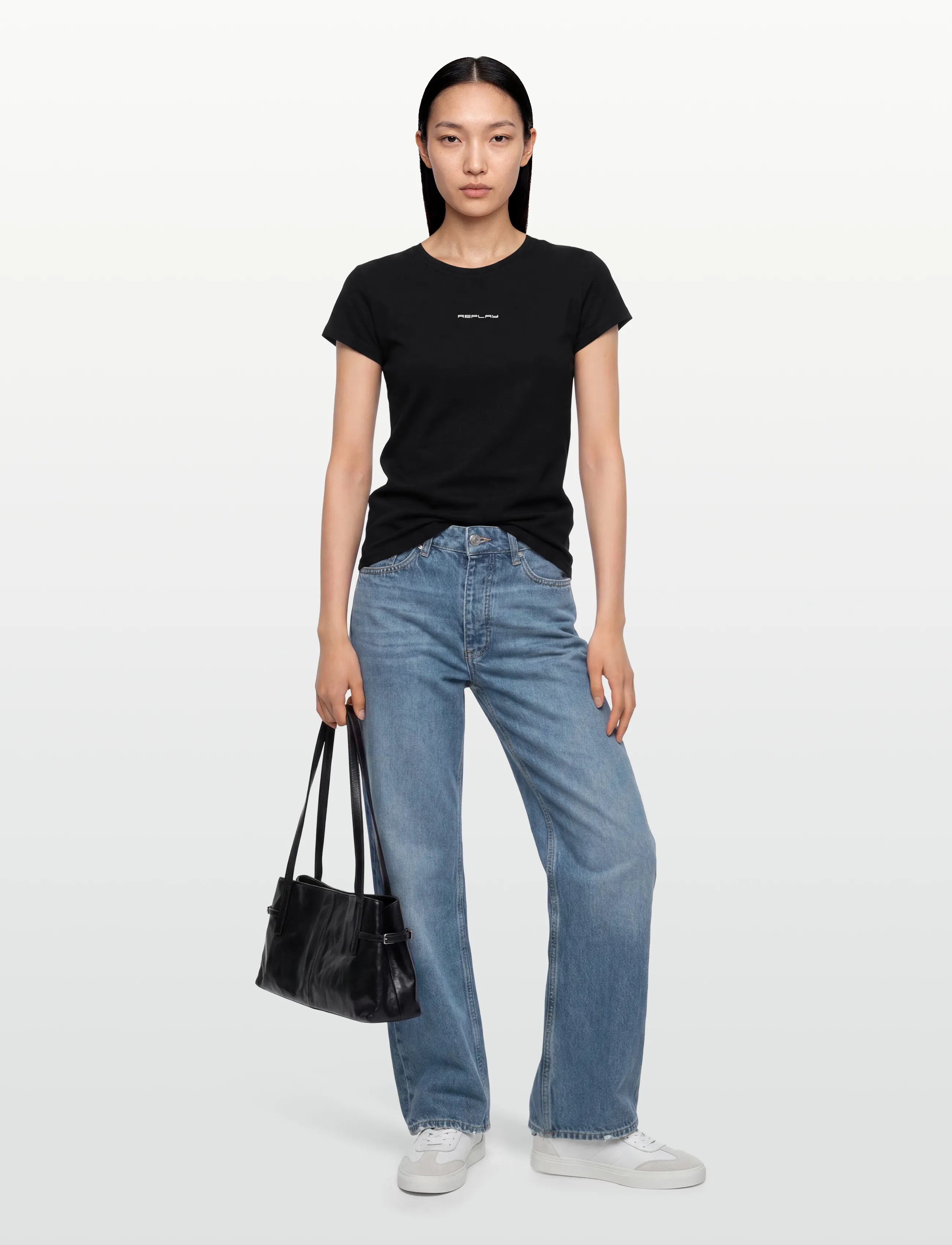 Replay Slim Jersey T-Shirt, Kvinder, Slim Fit T-Shirt, Sort, Str: L