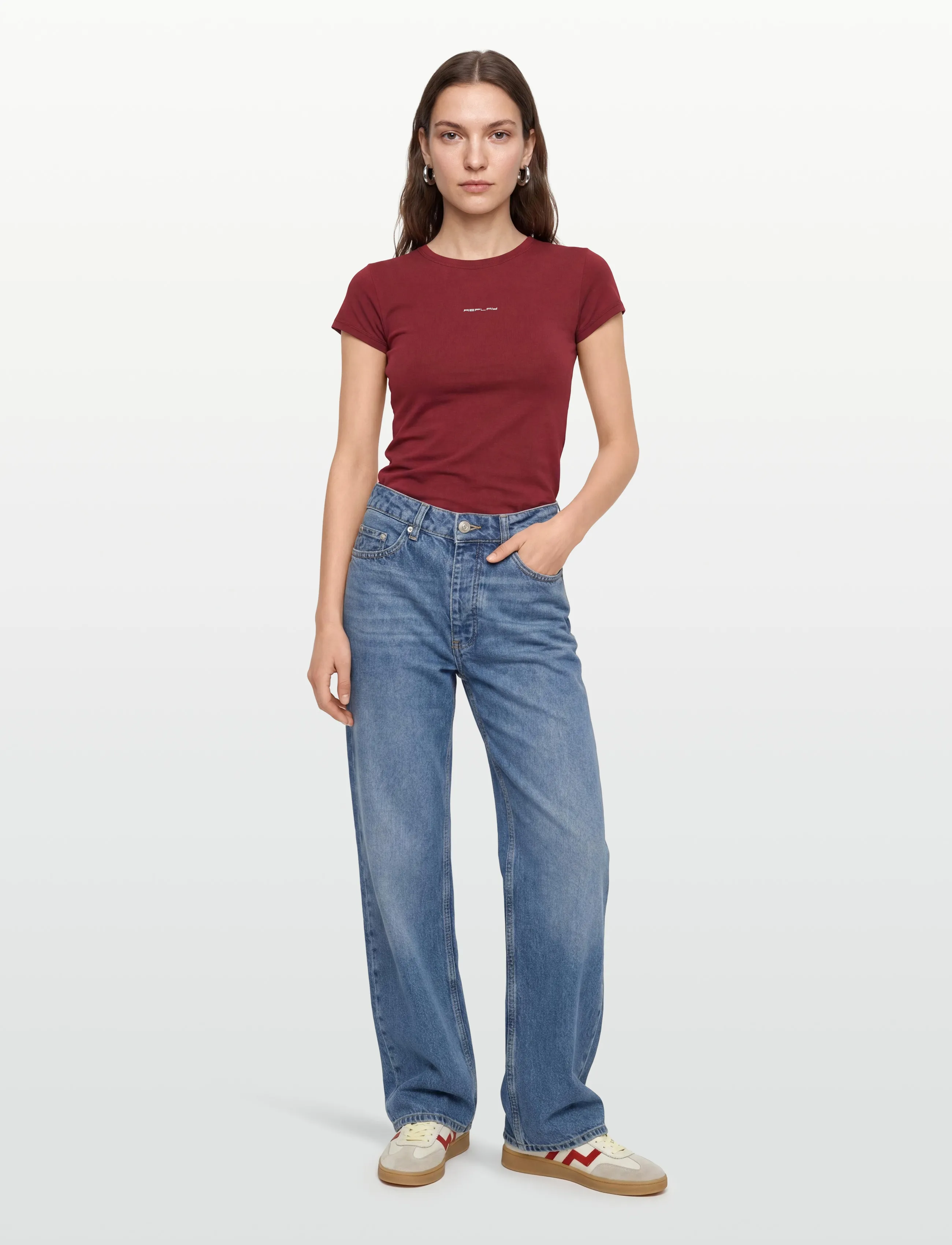 Replay Slim Jersey T-Shirt, Kvinder, Slim Fit T-Shirt, Rød, Str: S