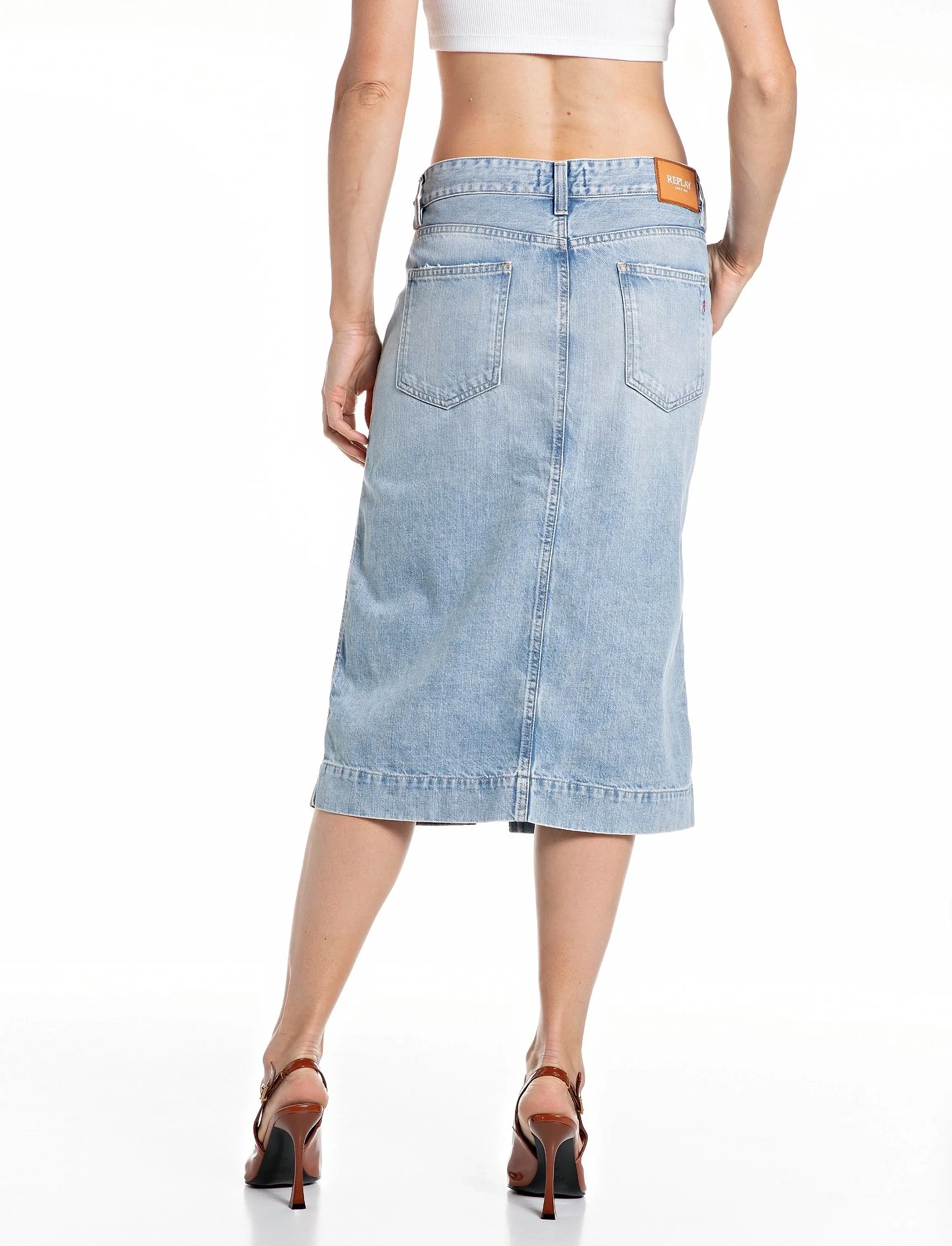 Replay - Skirt MIDI SKIRT - denim skirts - blue - 3