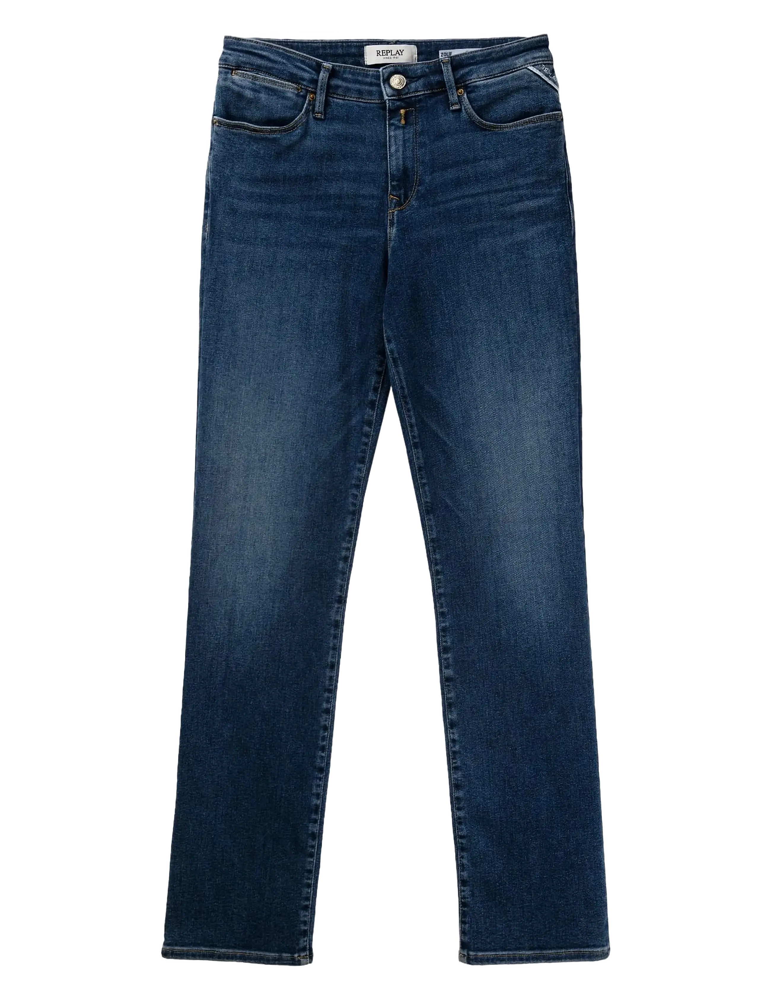Replay ZOLIE Trousers STRAIGHT LEG HIGH WAIST - Riided - DARK BLUE / blue