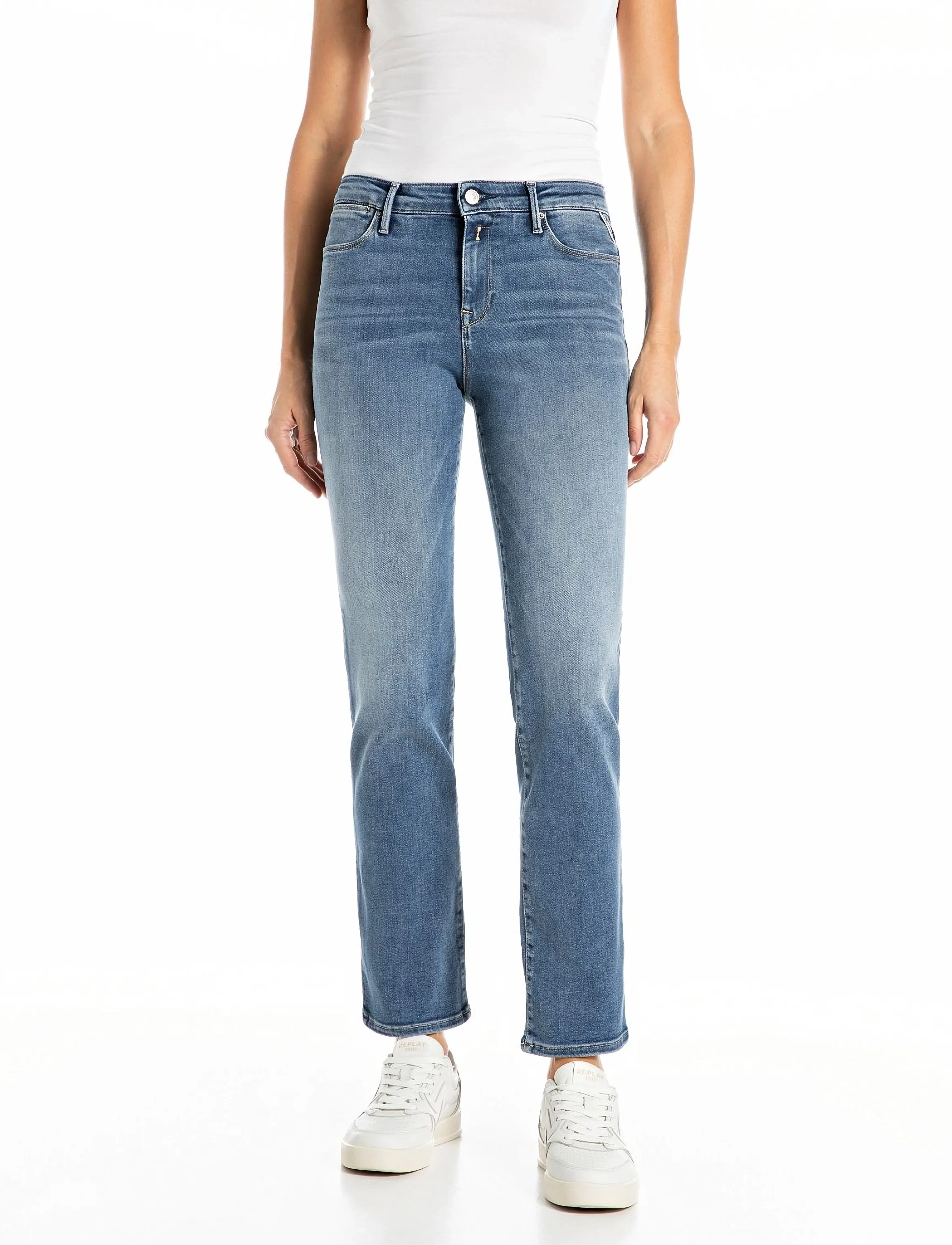 Replay ZOLIE Trousers STRAIGHT LEG HIGH WAIST - Nyheter - MEDIUM BLUE / blue