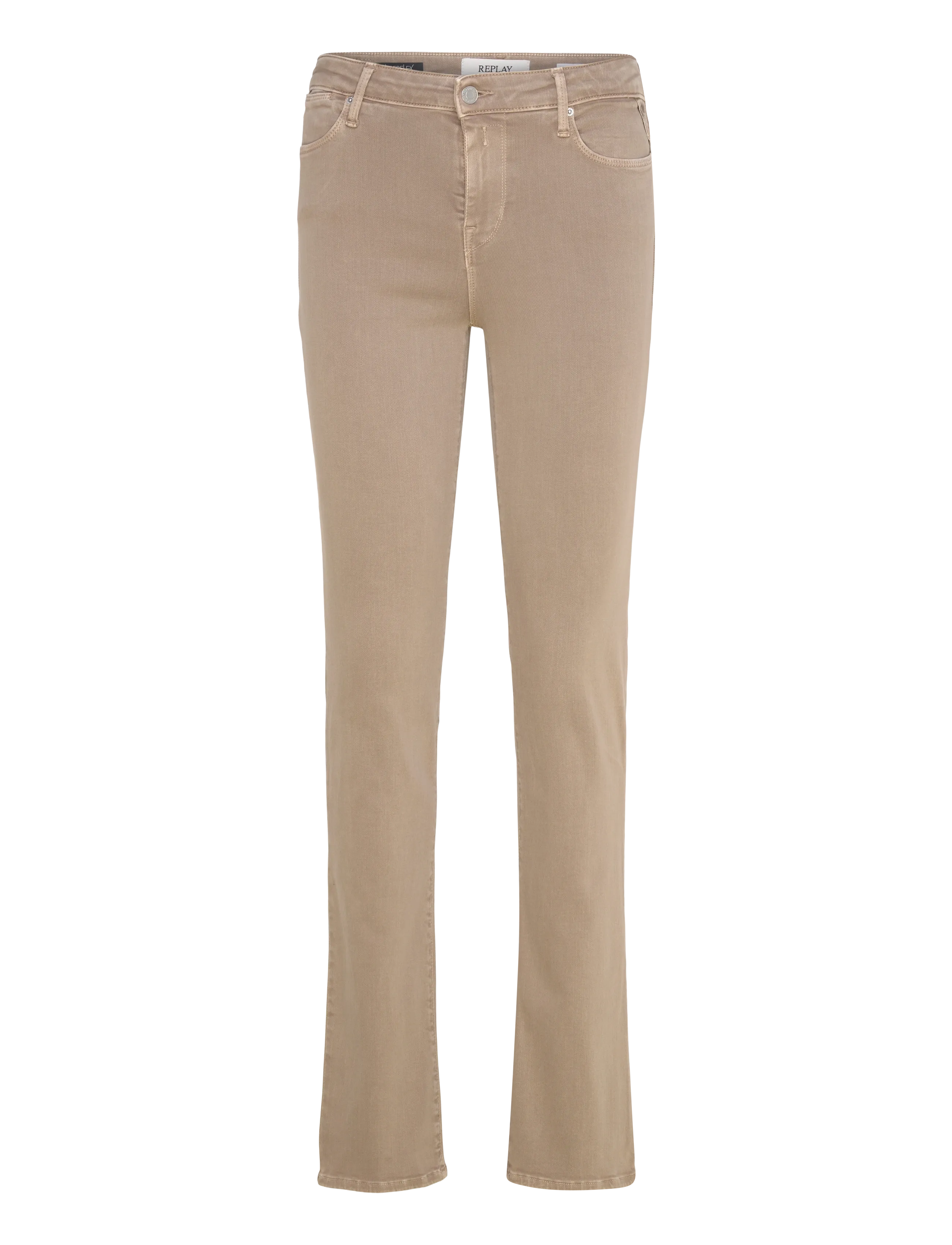 Replay ZOLIE Trousers STRAIGHT LEG HIGH WAIST Hyperflex Colour XLite - Riided - BEIGE / brown