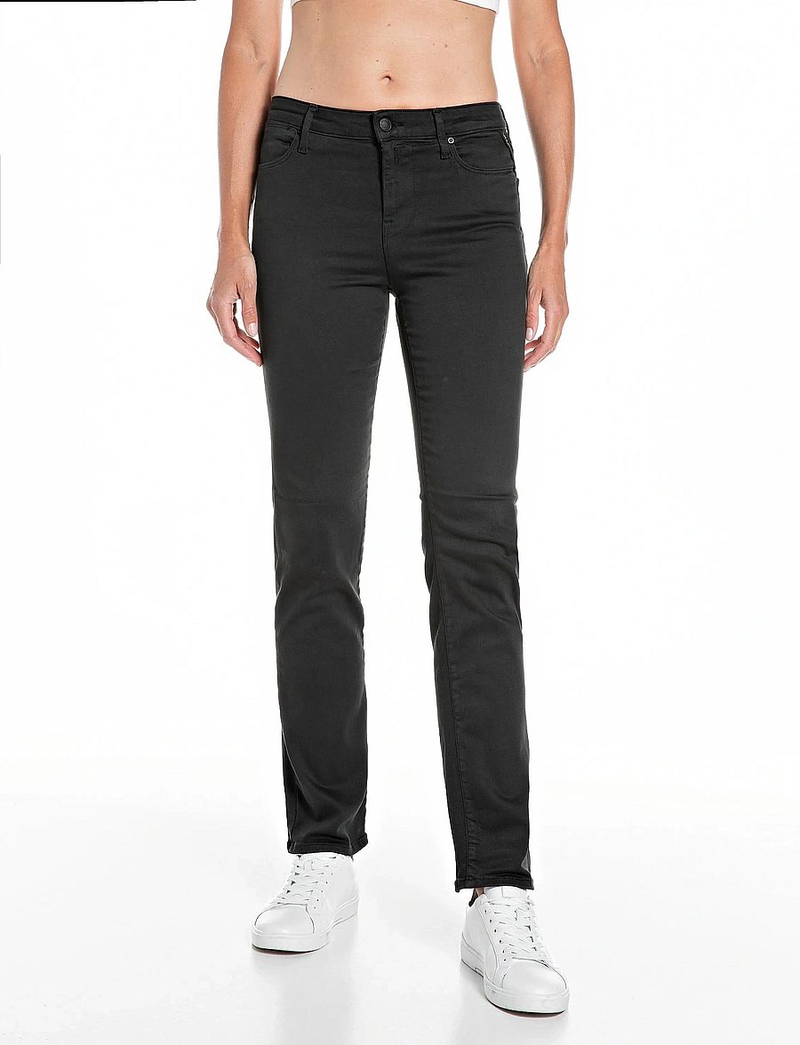 Replay - ZOLIE Trousers STRAIGHT LEG HIGH WAIST Hyperflex Colour XLite - raka jeans - black - 0