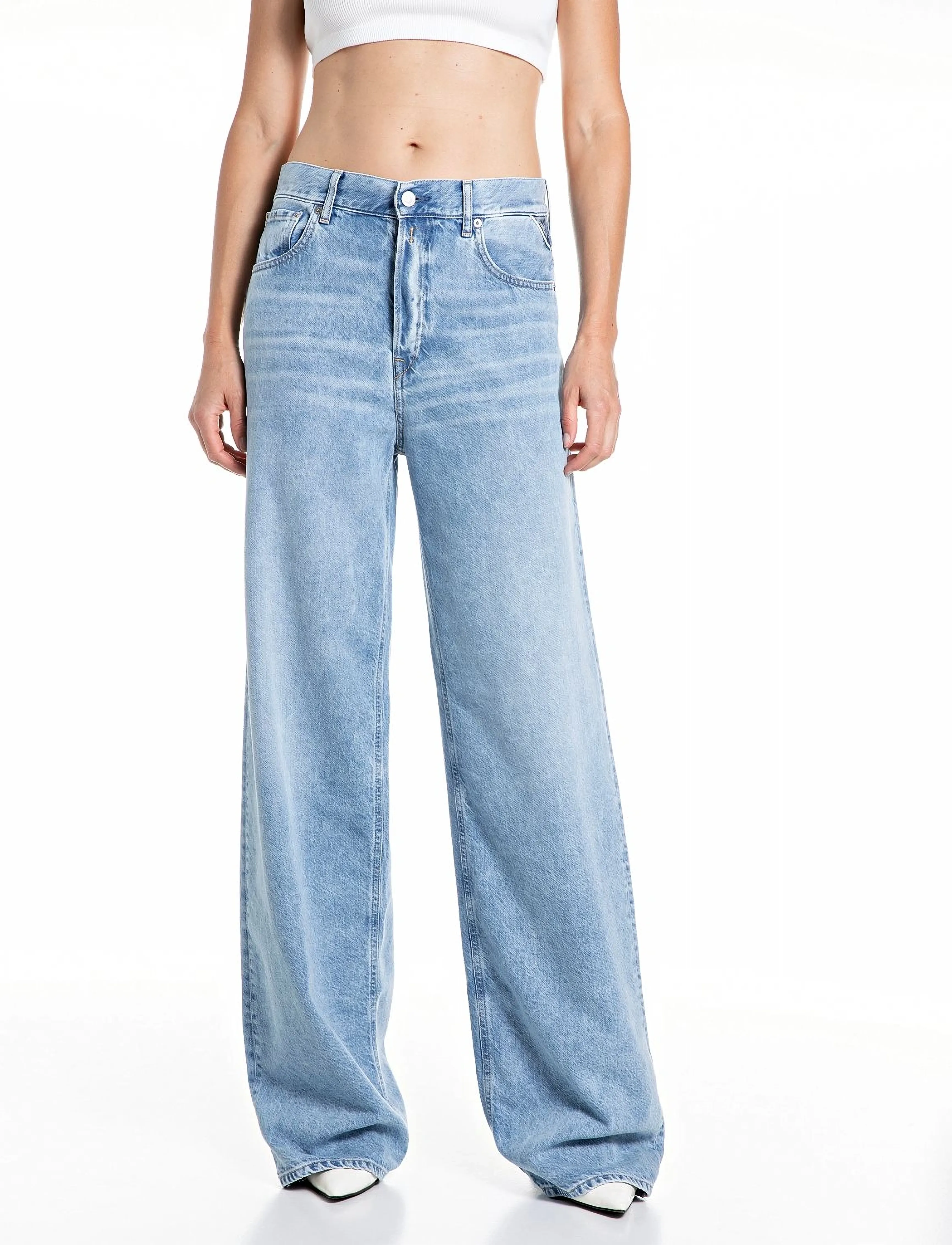 Replay Cary Trousers Wide Leg, 26 x 32, Blue, Jeans > Vidde, Dame