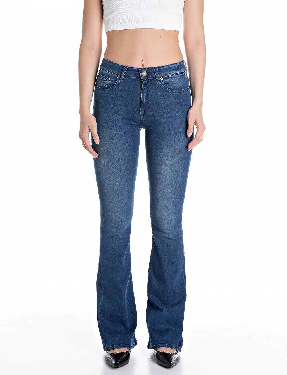 Replay - JOELLA Trousers FLARE REGULAR WAIST 99 Denim - flared jeans - blue - 0