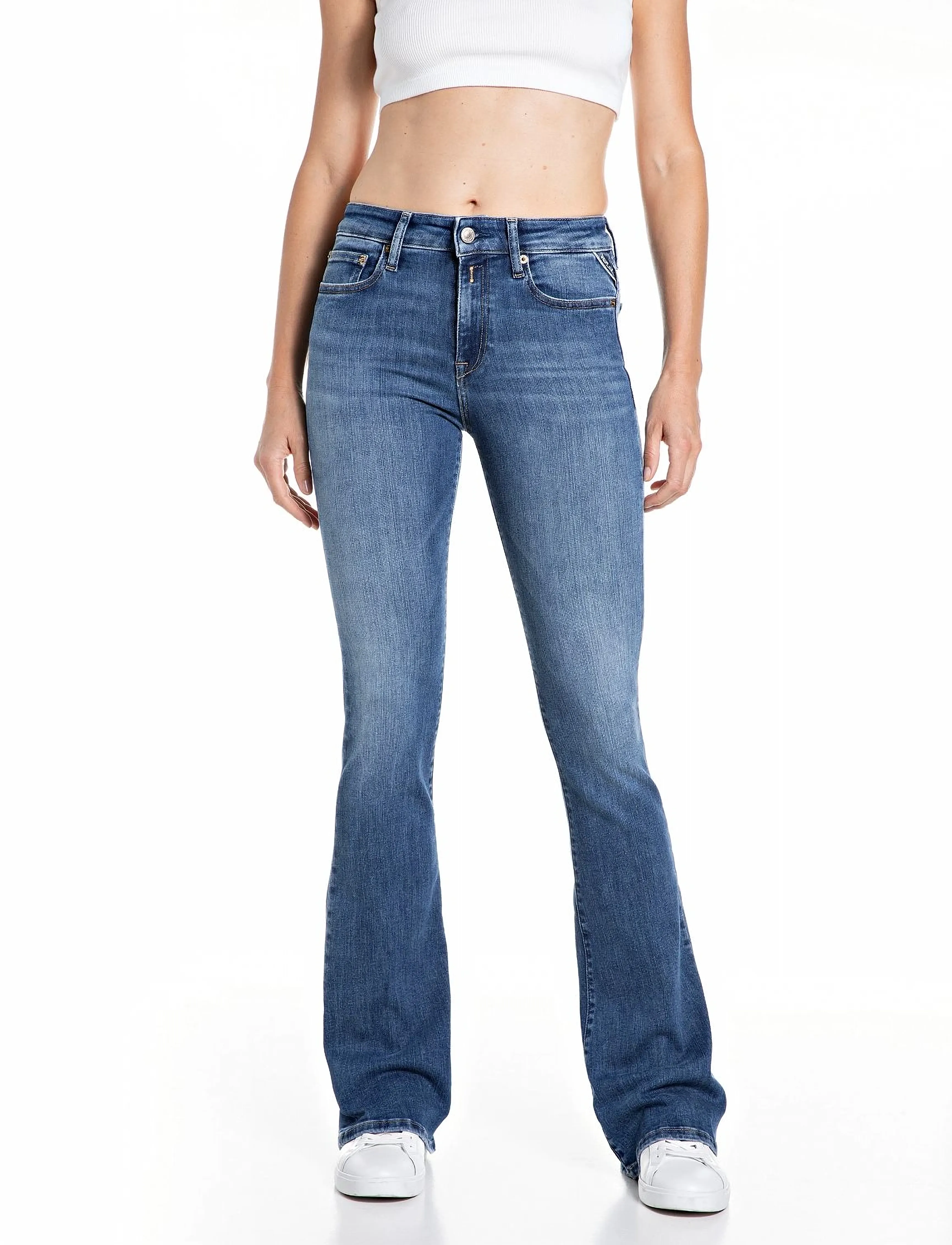 Replay JOELLA Trousers FLARE REGULAR WAIST - Kläder - MEDIUM BLUE / blue