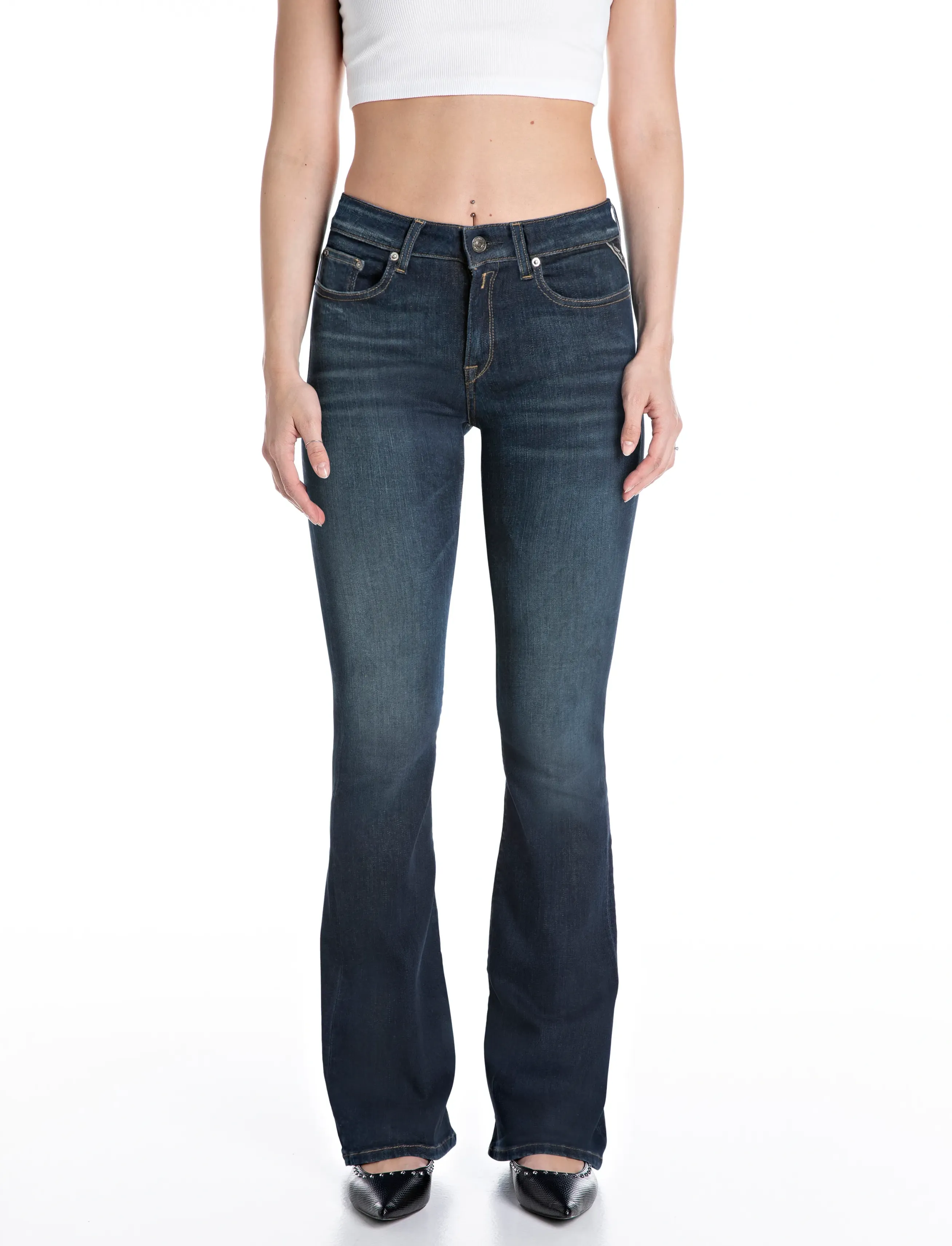 Replay Joella Flare Regular Waist Sustainable Denim Trousers, 28 x 30, Blue, Jeans > Flares, Dame
