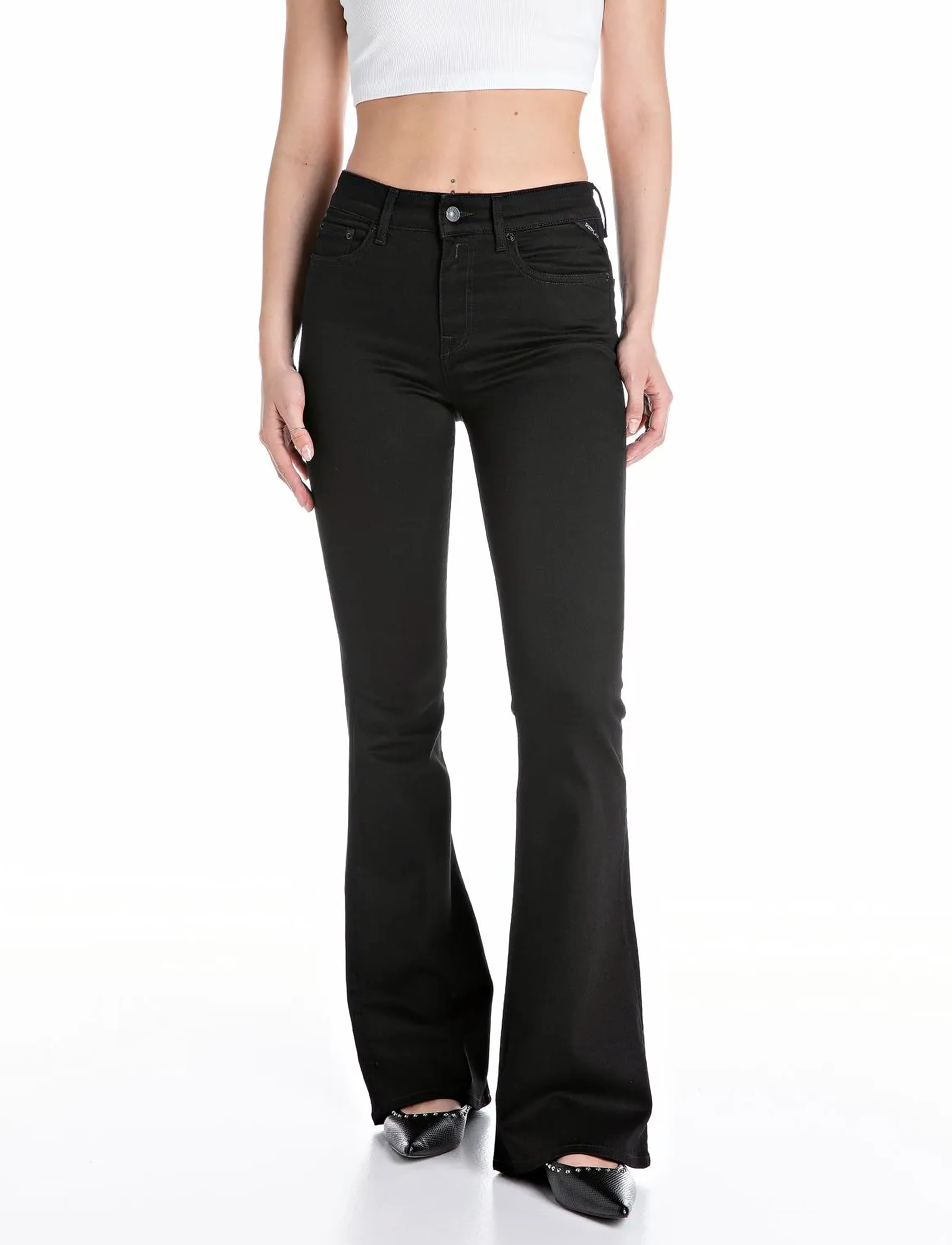 Replay Joella Trousers Flare Regular Waist, 32 x 34, Black, Jeans > Flares, Dame