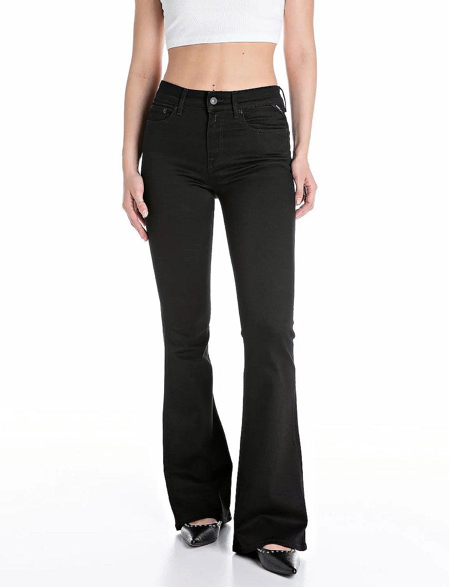 Replay - JOELLA Trousers FLARE REGULAR WAIST - schlaghosen - black - 0
