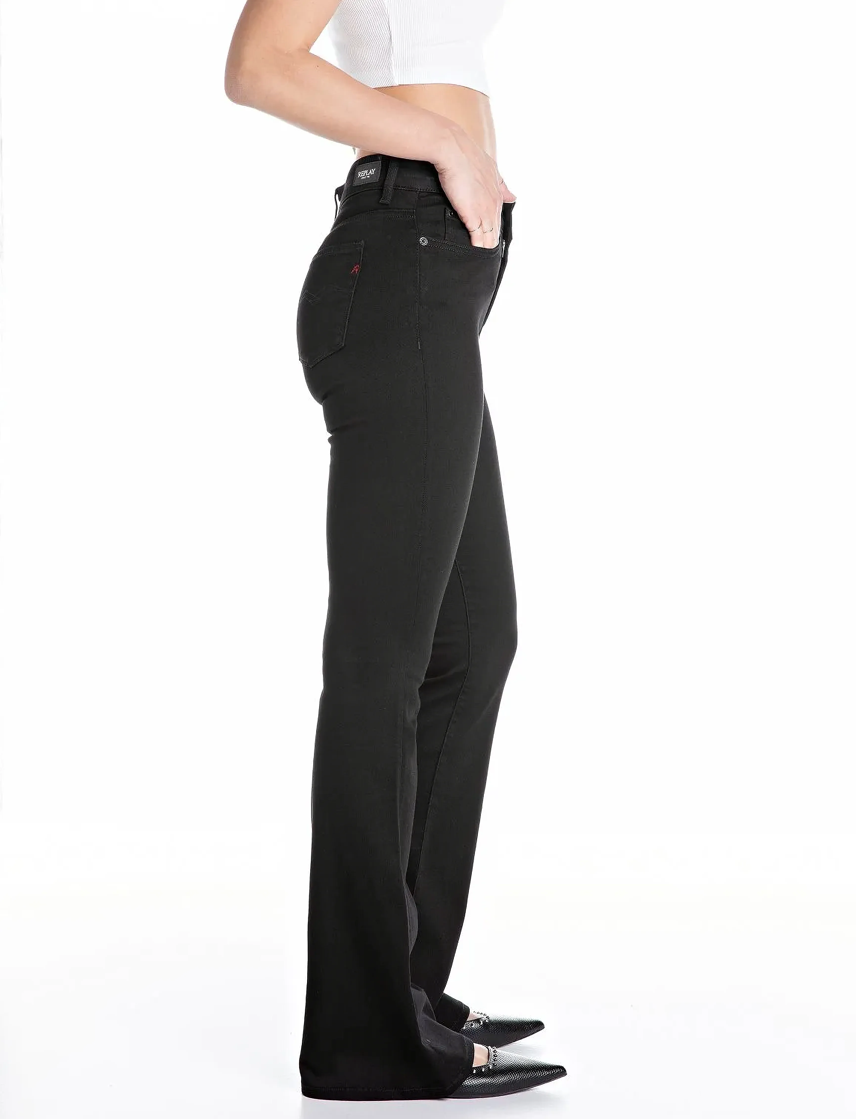 Replay - JOELLA Trousers FLARE REGULAR WAIST - schlaghosen - black - 4