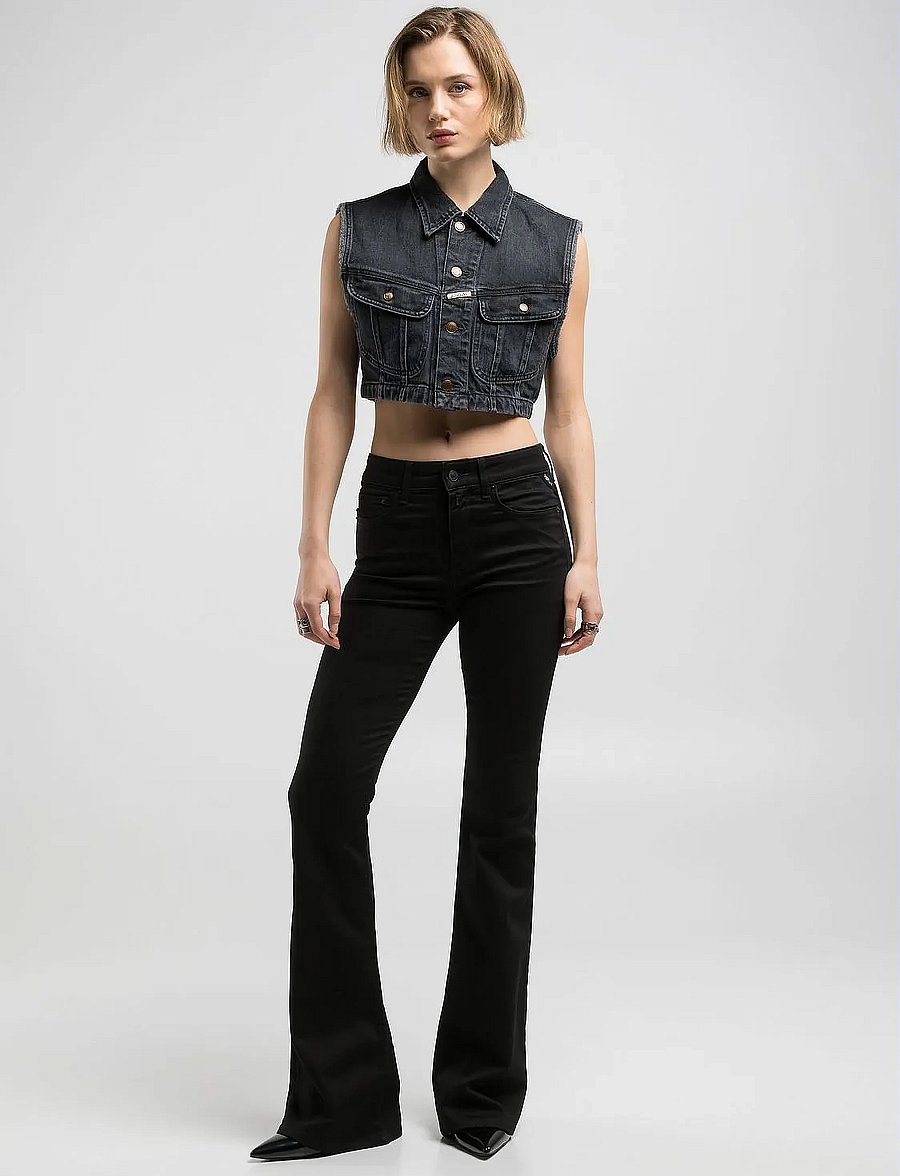 Replay - JOELLA Trousers FLARE REGULAR WAIST - schlaghosen - black - 5