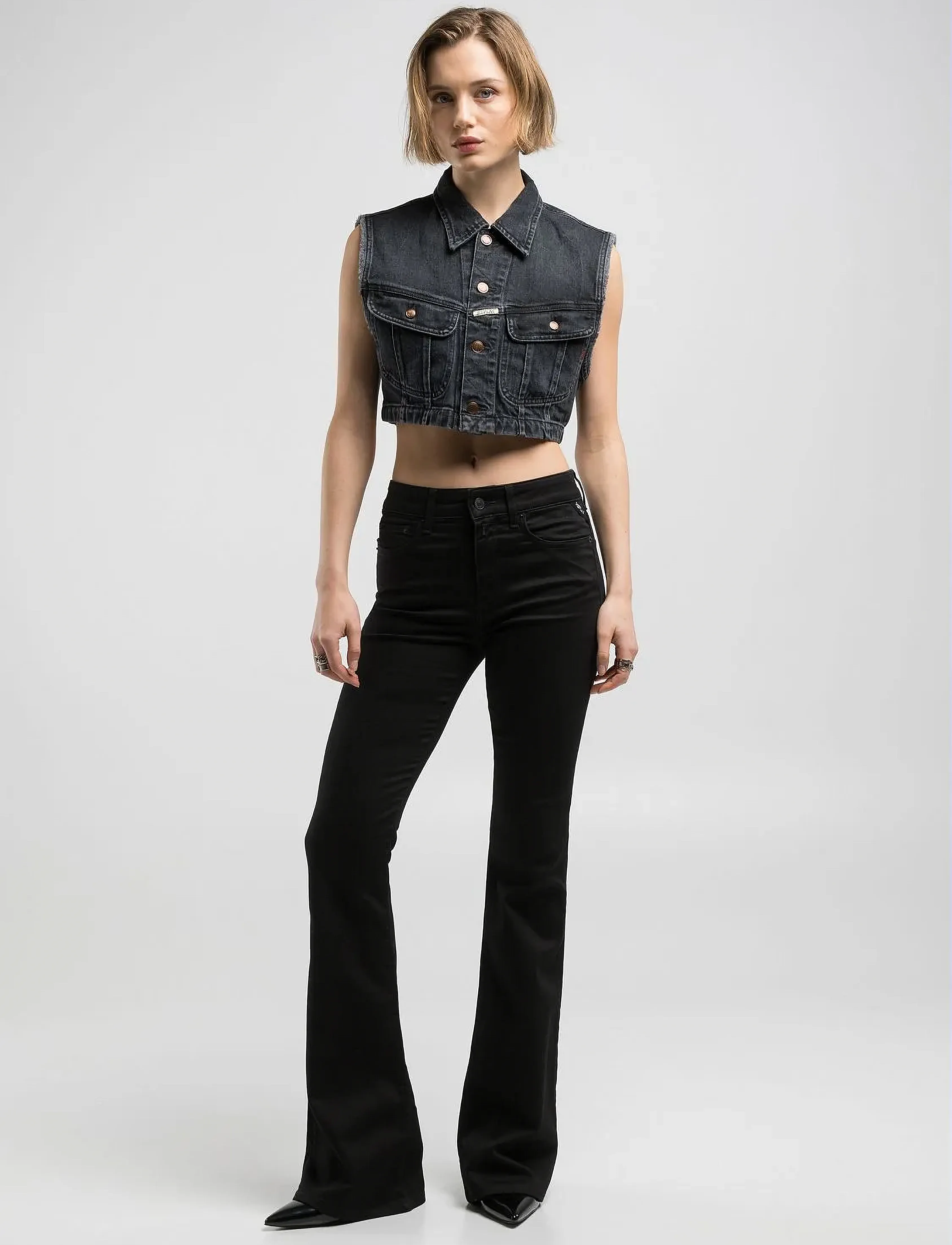 Replay - JOELLA Trousers FLARE REGULAR WAIST - schlaghosen - black - 5