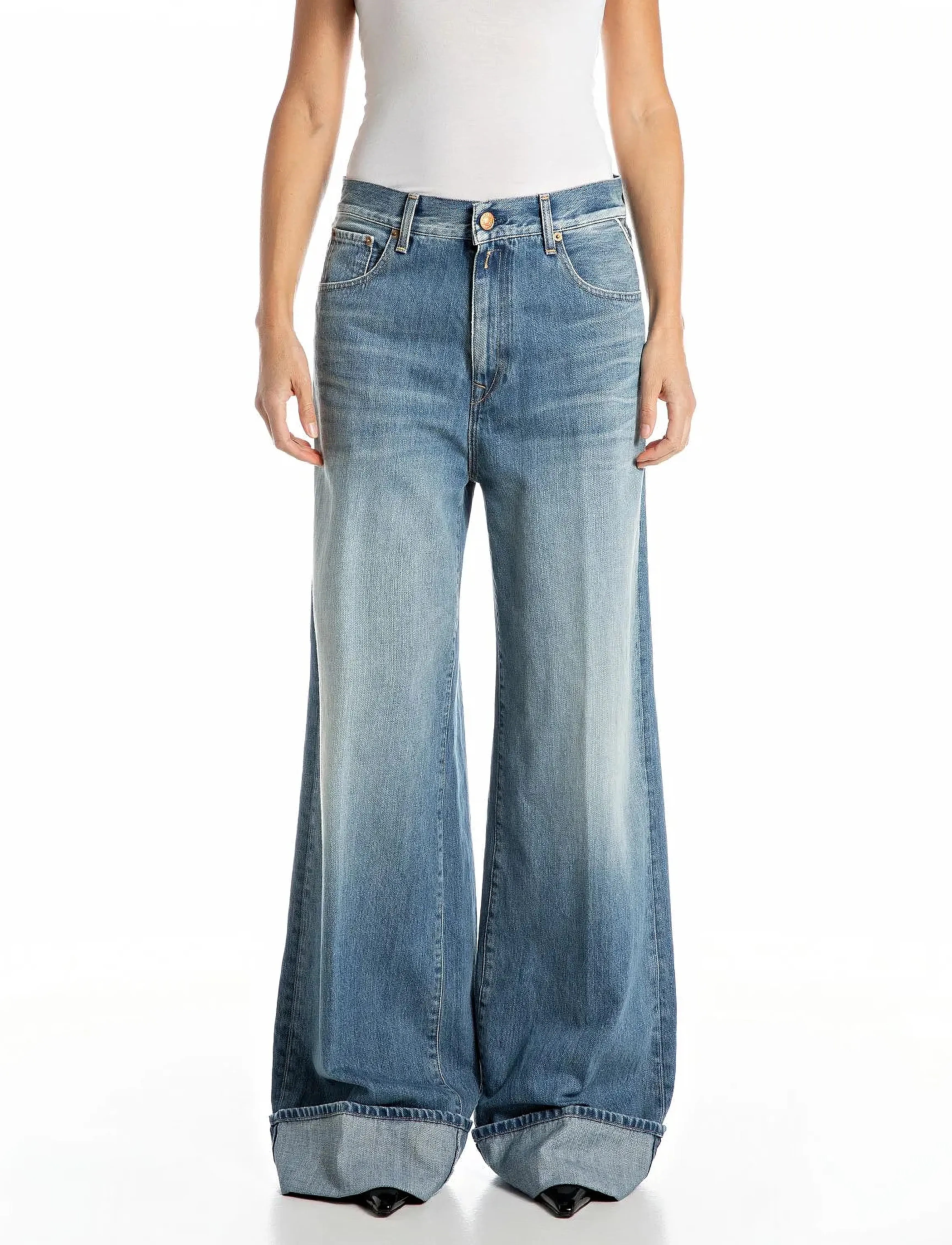 Replay Nalaja Trousers Wide Leg, 26 x 30, Trousers, Blau - Frauen