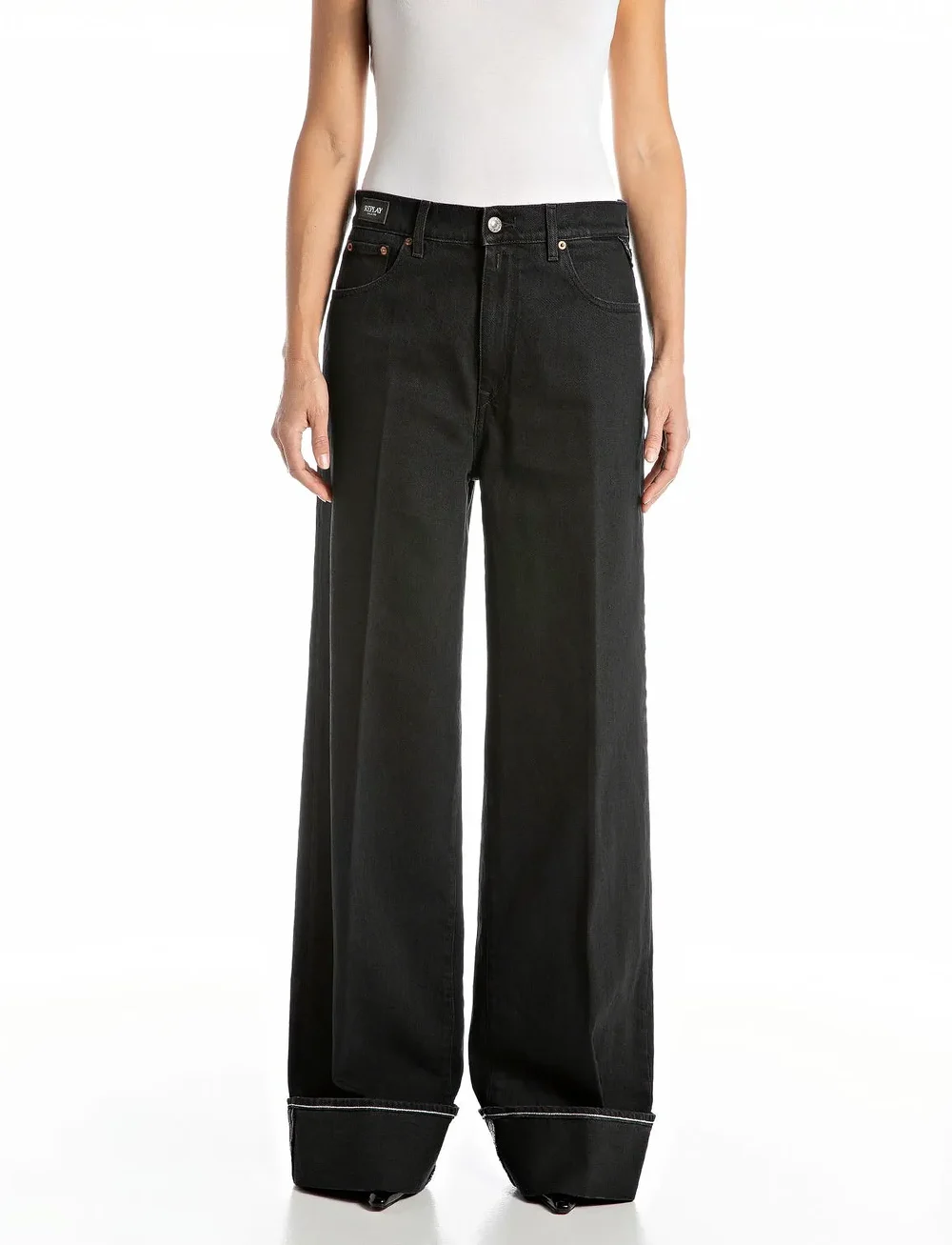 Replay - NALAJA Trousers WIDE LEG - vida jeans - black - 0