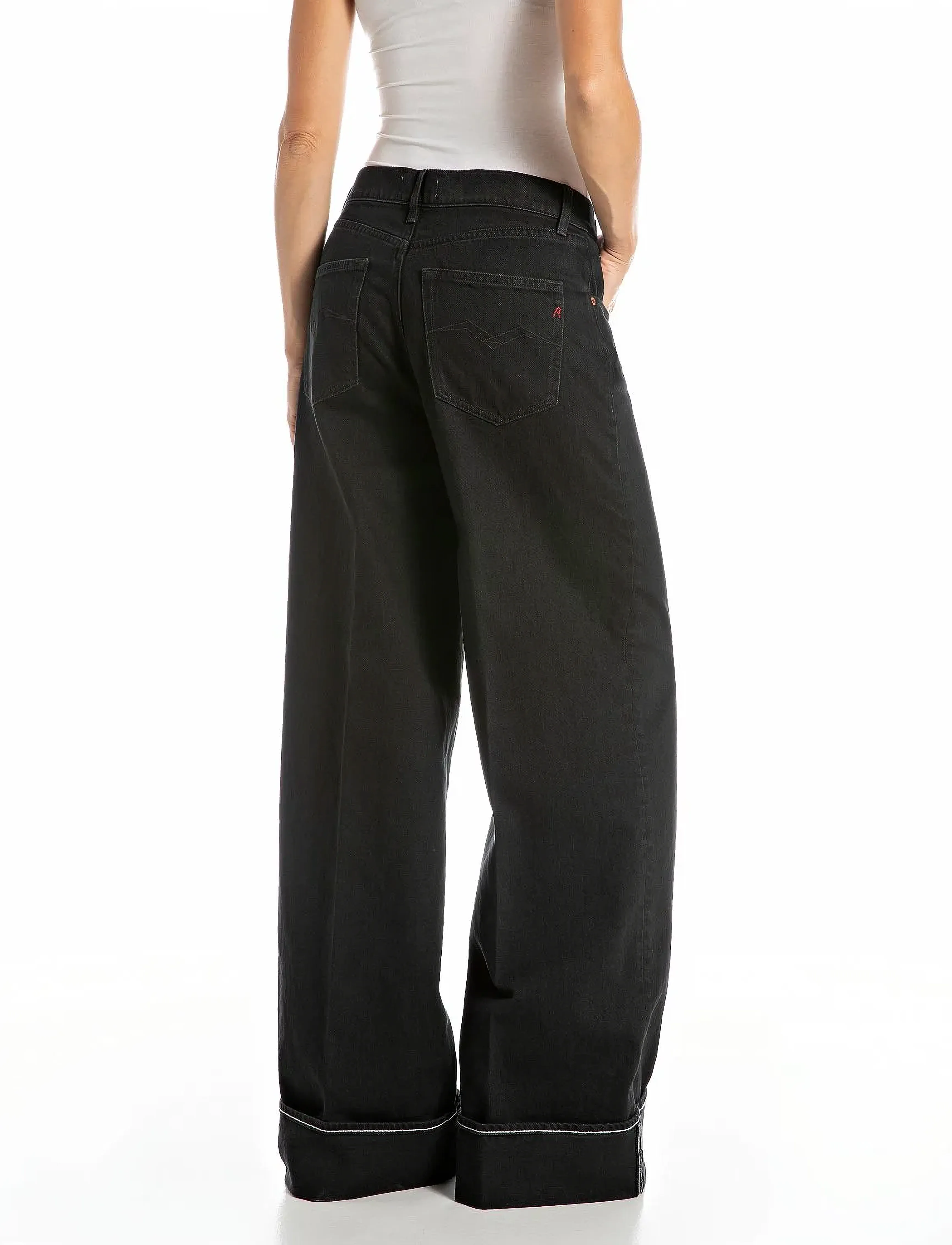 Replay - NALAJA Trousers WIDE LEG - leveälahkeiset farkut - black - 3