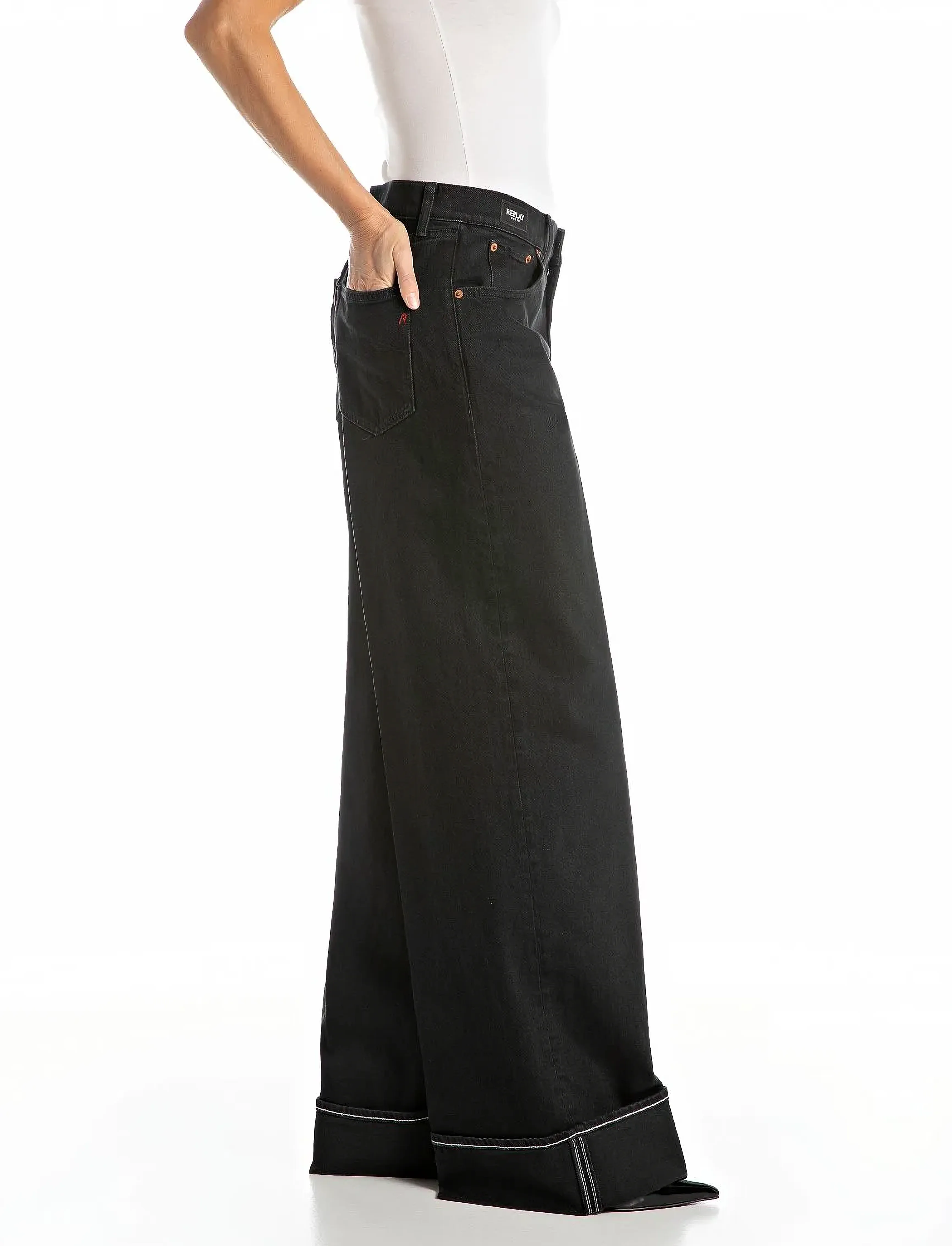 Replay - NALAJA Trousers WIDE LEG - leveälahkeiset farkut - black - 4