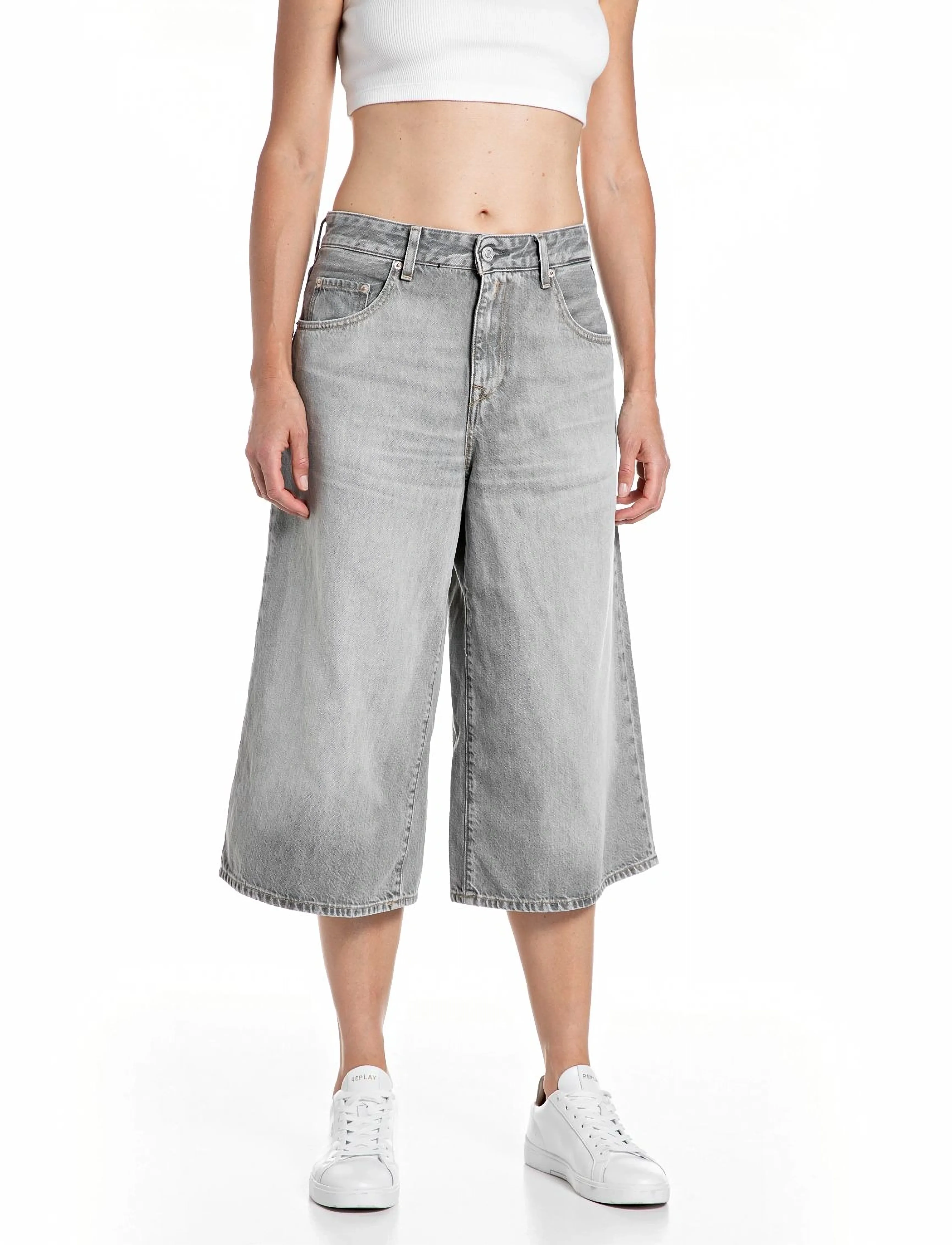 Replay VIVYETTE Trousers WIDE LEG - Transitional Layering - GREY / grey