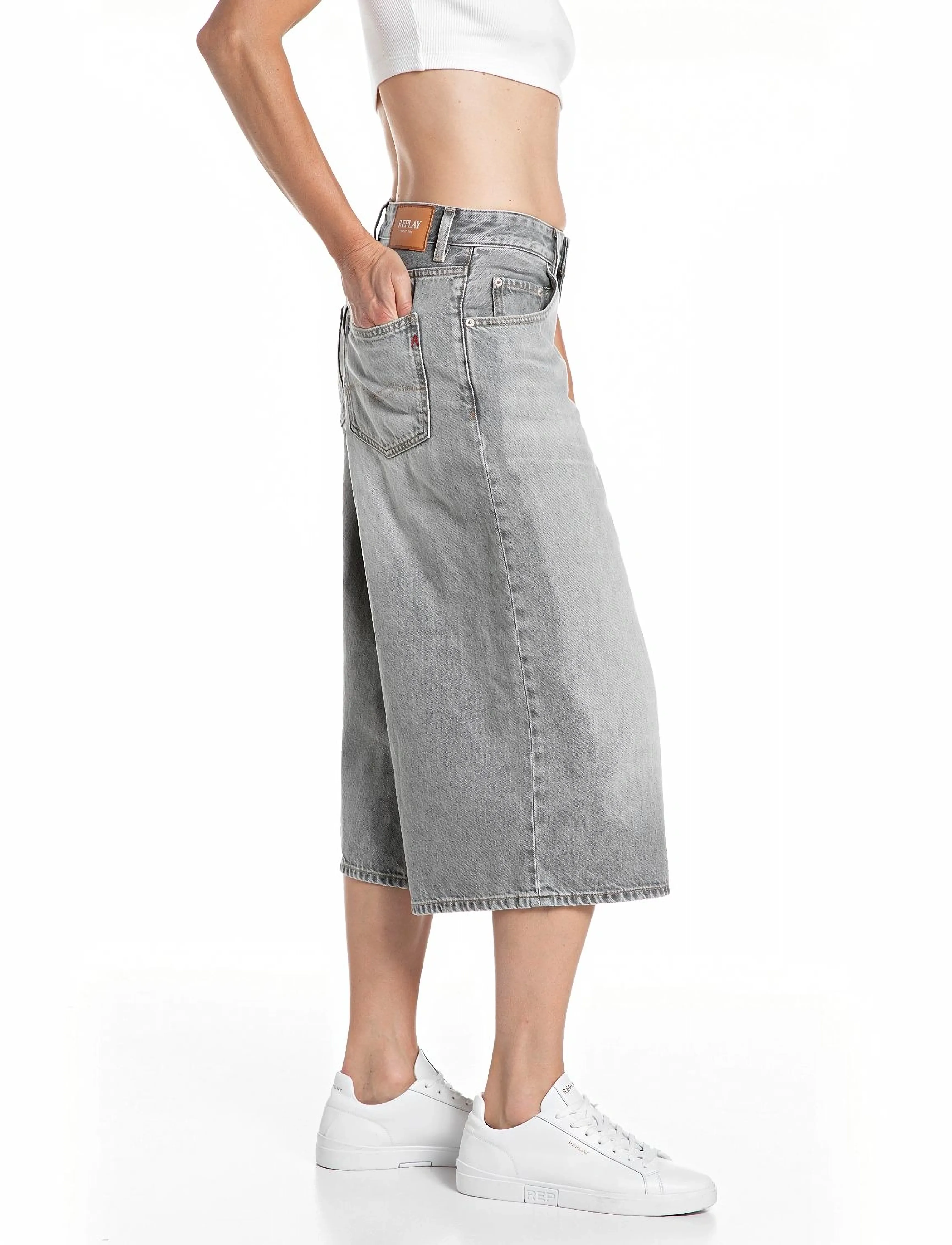 Replay - VIVYETTE Trousers WIDE LEG - laia säärega teksad - grey - 4