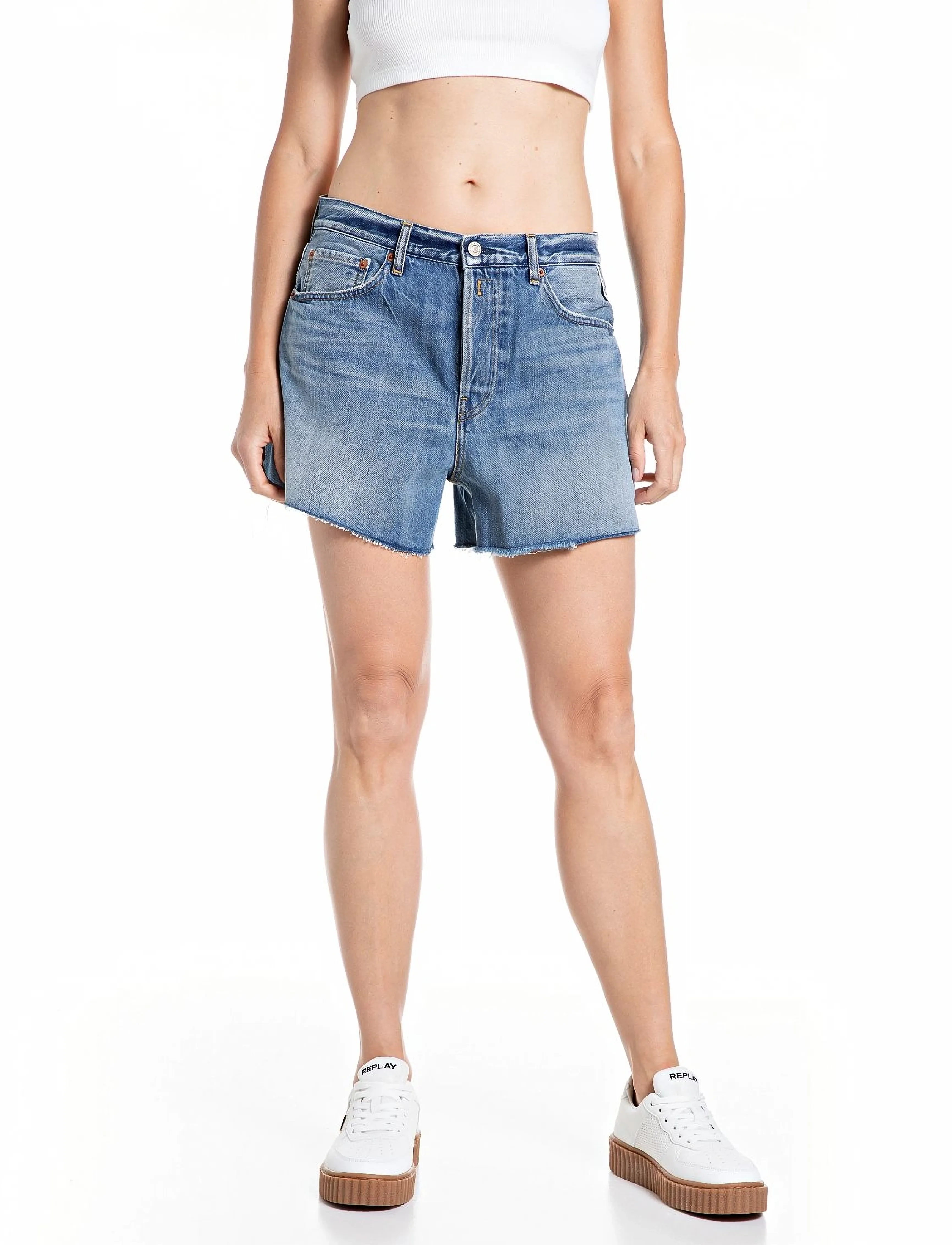 Replay Straight Short Sustainable Denim Shorts, 26, Blue, Shorts > Denim Shorts, Dame