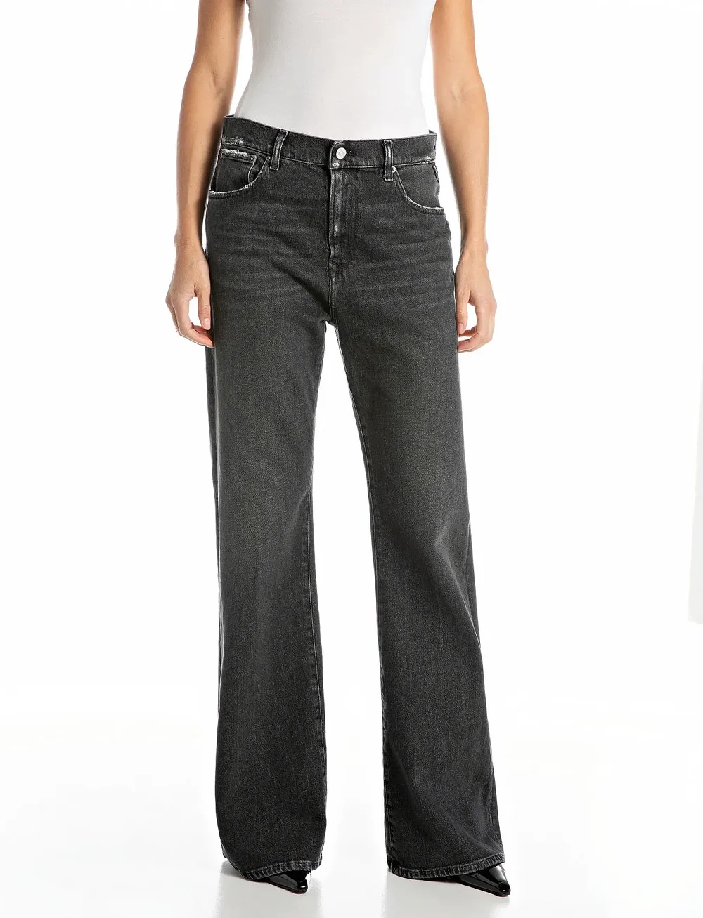 Replay - BECKA Trousers MID WAIST FLARED Original - schlaghosen - grey - 0