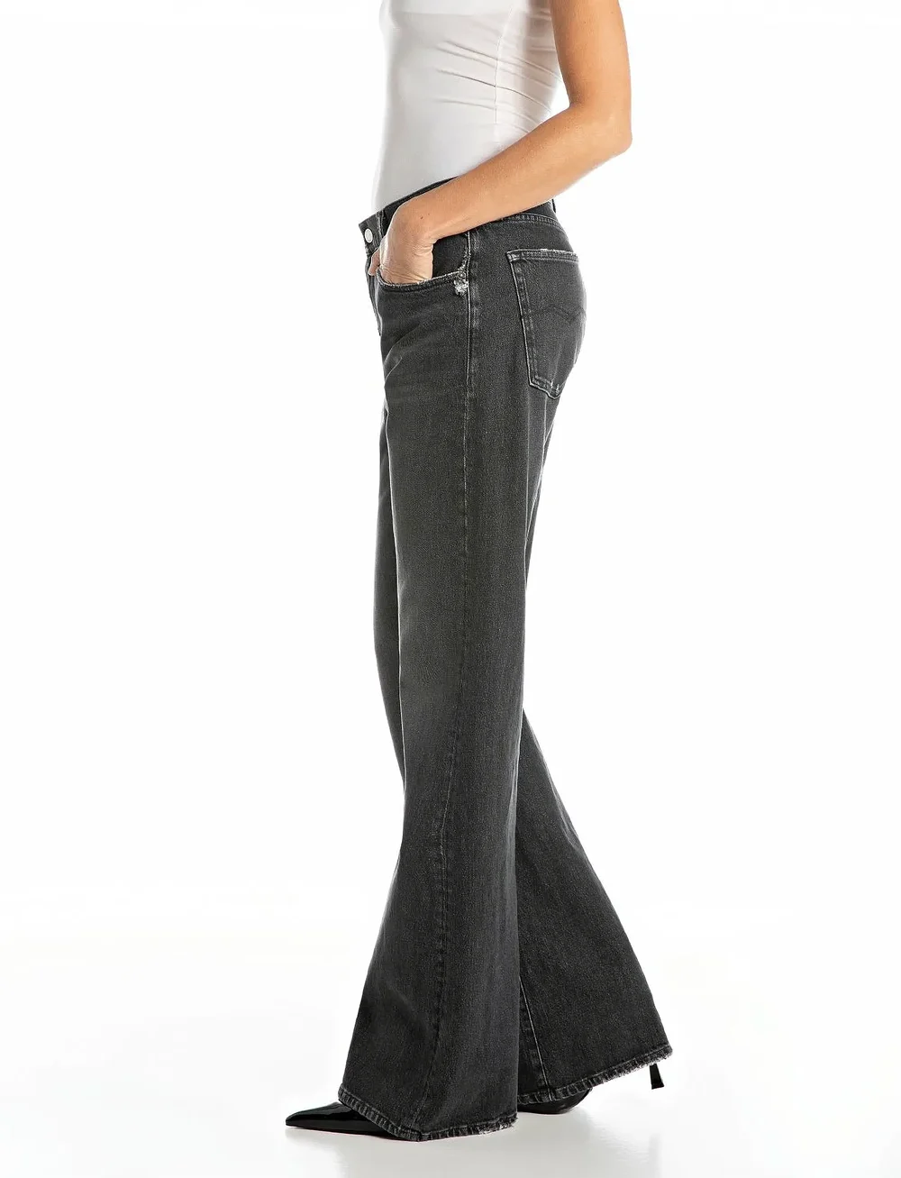 Replay - BECKA Trousers MID WAIST FLARED Original - schlaghosen - grey - 4