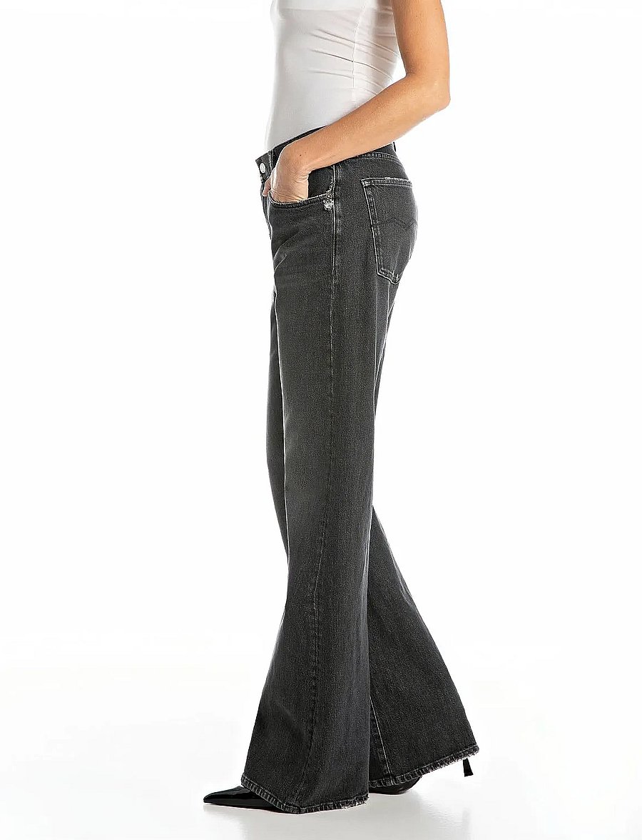 Replay - BECKA Trousers MID WAIST FLARED Original - schlaghosen - grey - 4