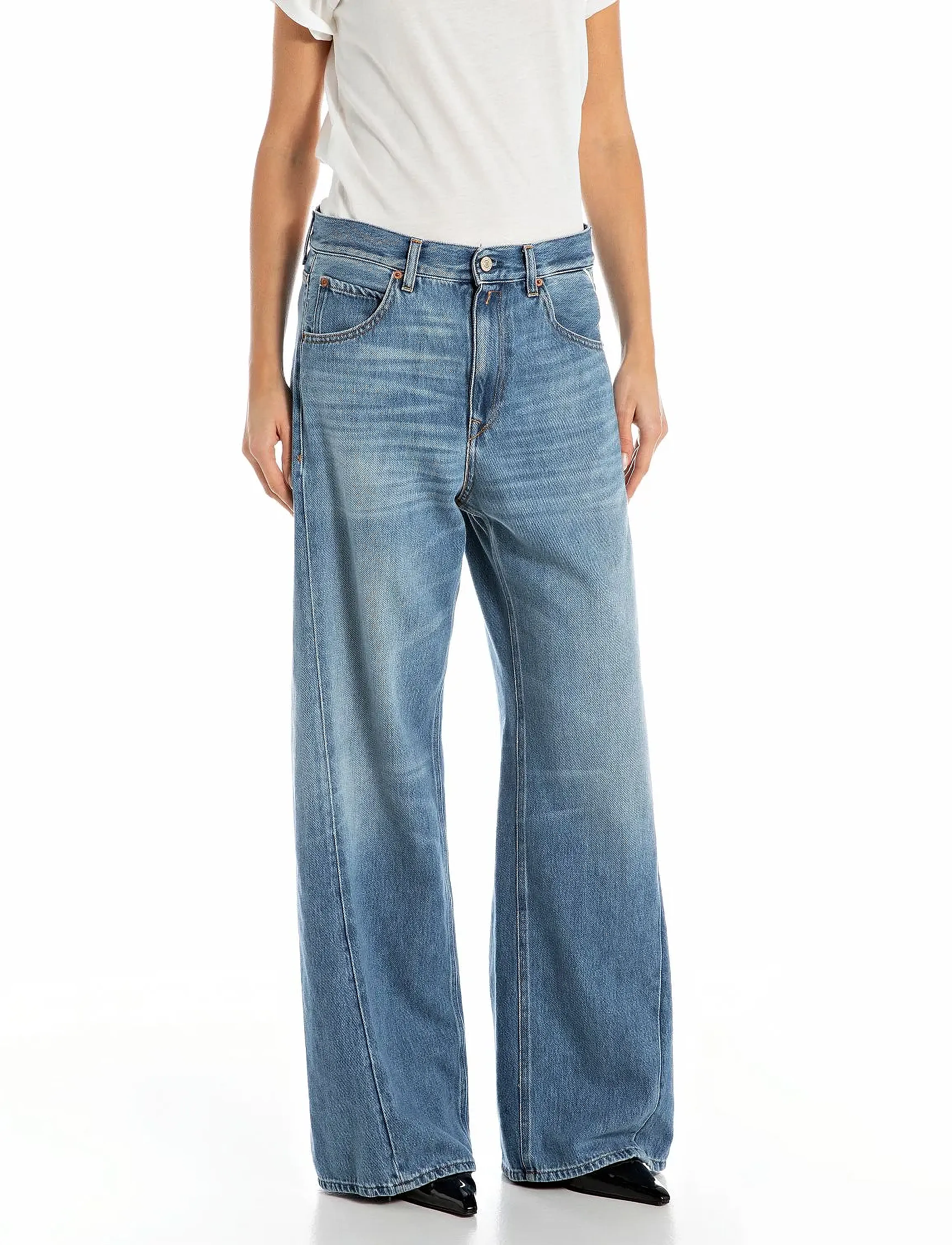 Replay Narja Trousers Baggy, 26 x 32, Trousers, Blau - Wide Leg, Frauen