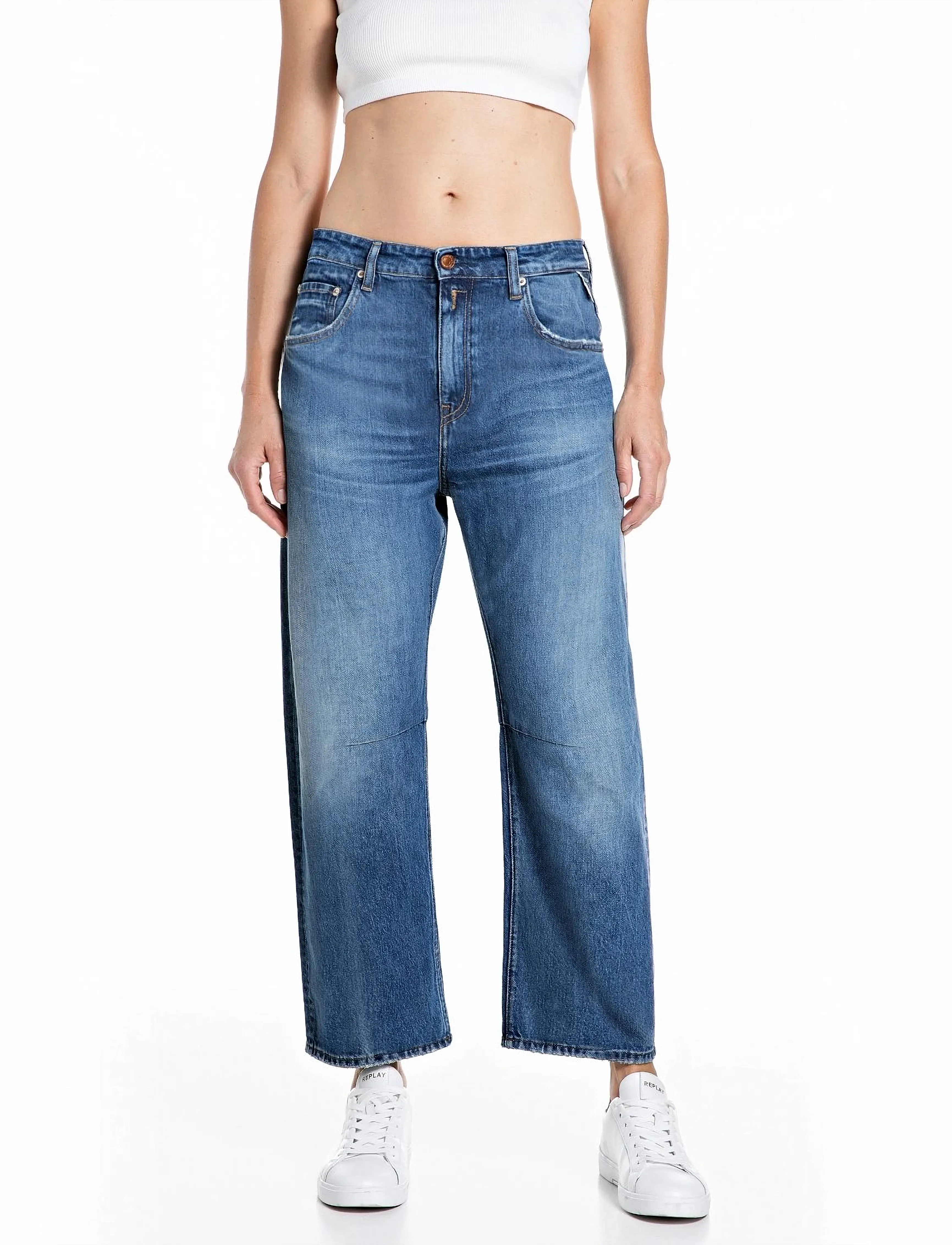 Replay Janie Trousers Barrel, Kvinder, Opsmøgede Barrel Fit Jeans, Blå, Str: 25 x 28