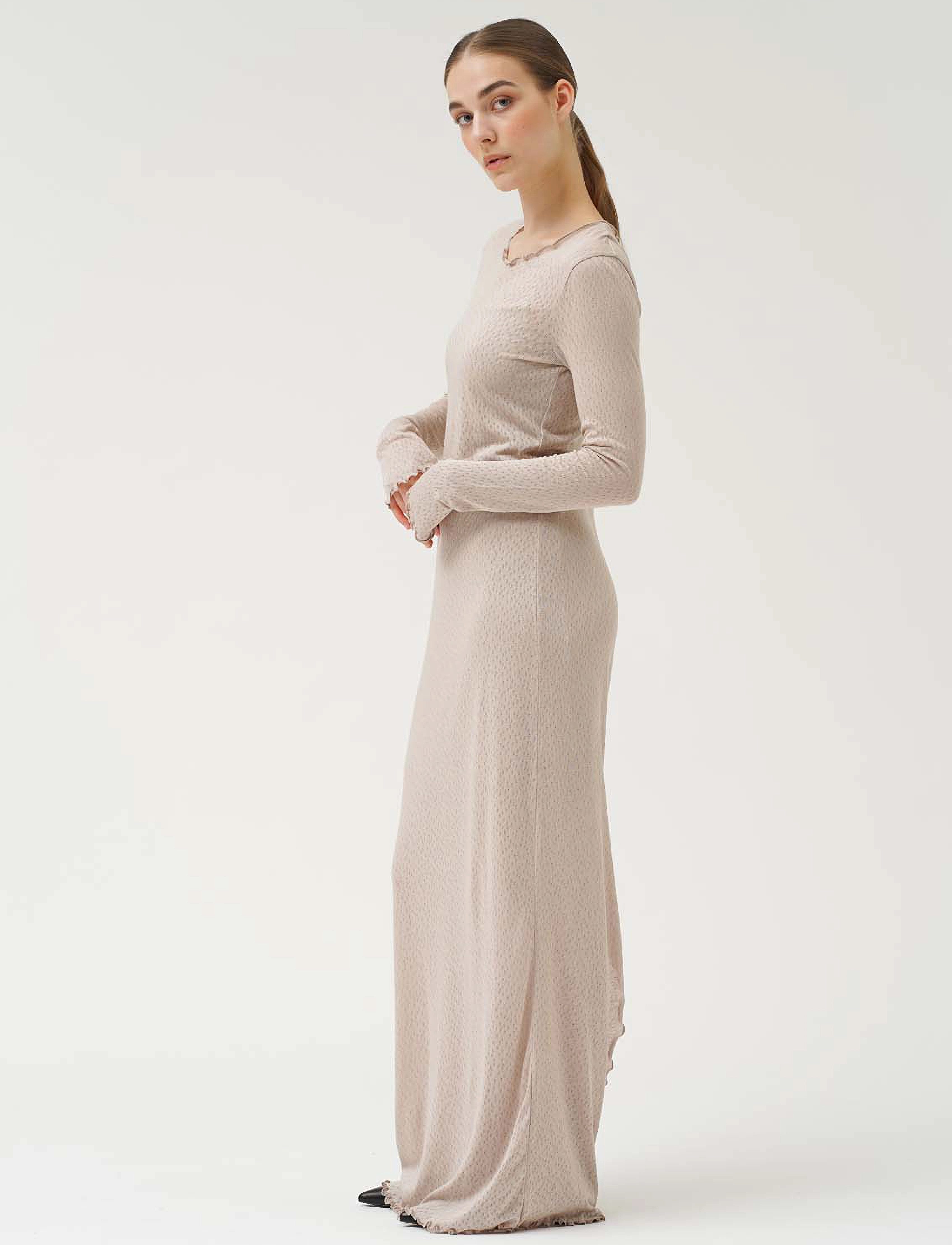 Residus Column Dress, Damen, Langarm Säulenkleid, Beige, Gr.M