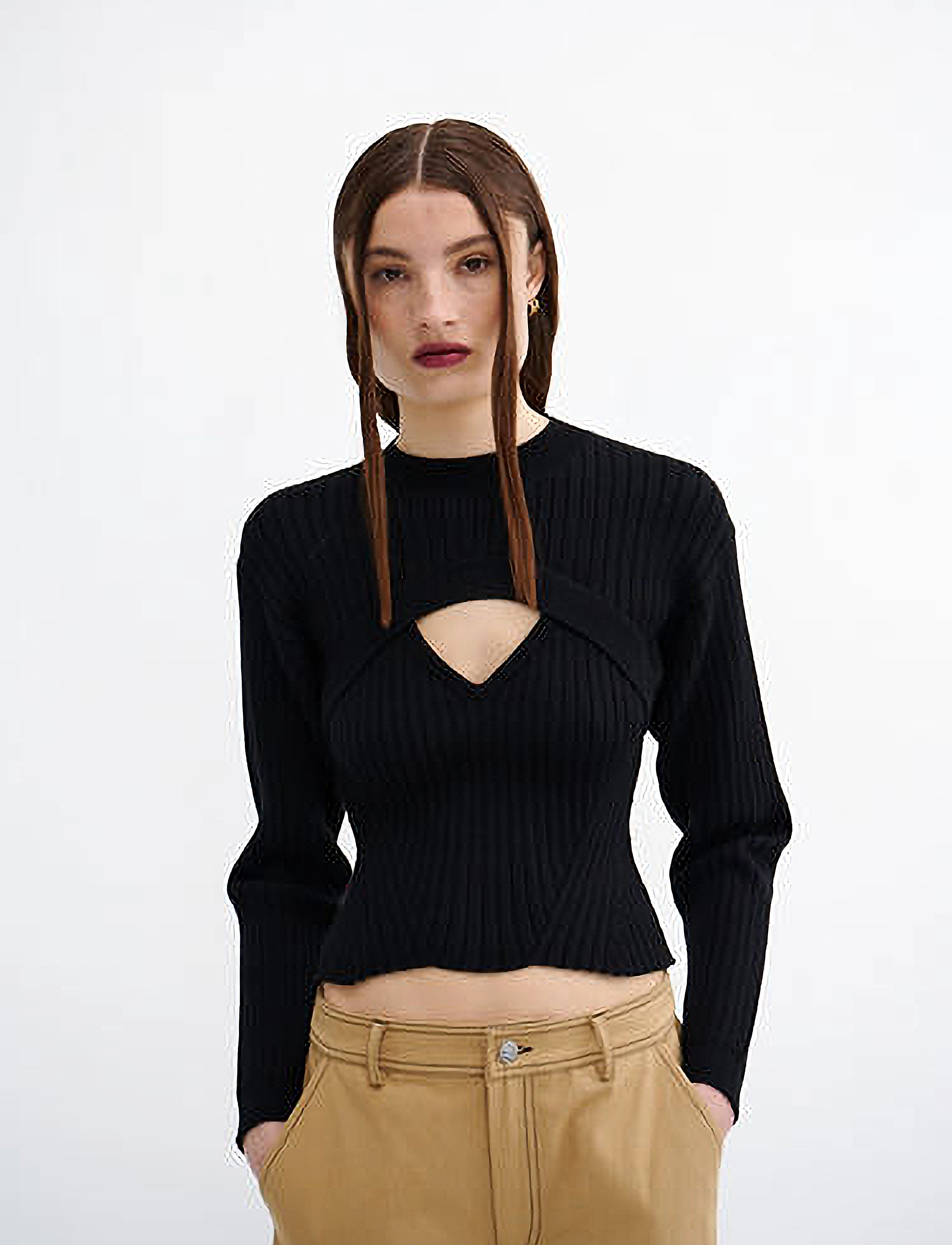 Résumé Vivianrs Knit Blouse, Kvinder, Ribstrikket Bluse Med Udskæring, Sort, Str: XL